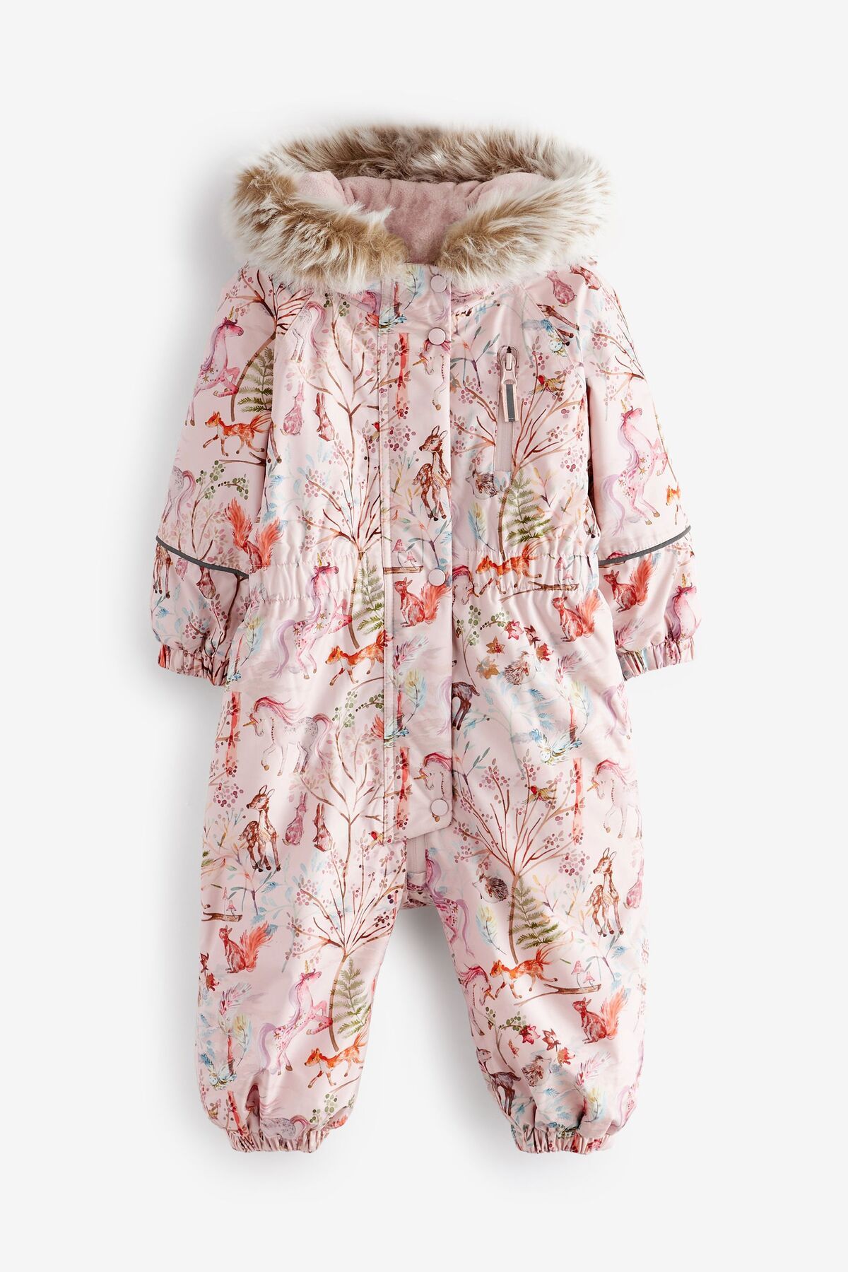 Next Baby لباس پرینت دخترانه تک‌شاخ از خز مصنوعی با آستر پشم‌دار صورتی ضد آب فضانوردی