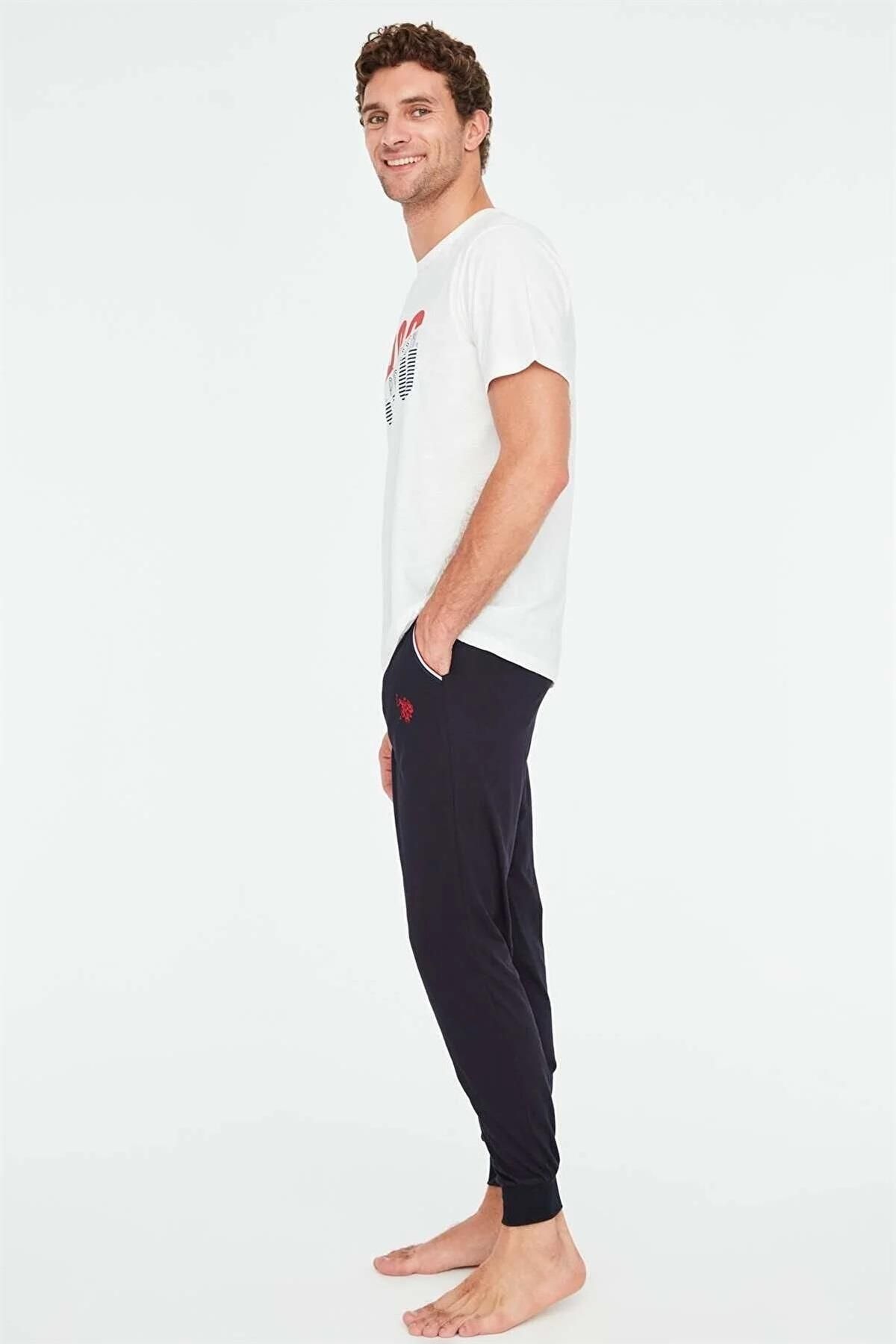 ست پیژامه مردانه لباس خواب پا باریک یقه گرد U.S. Polo Assn.