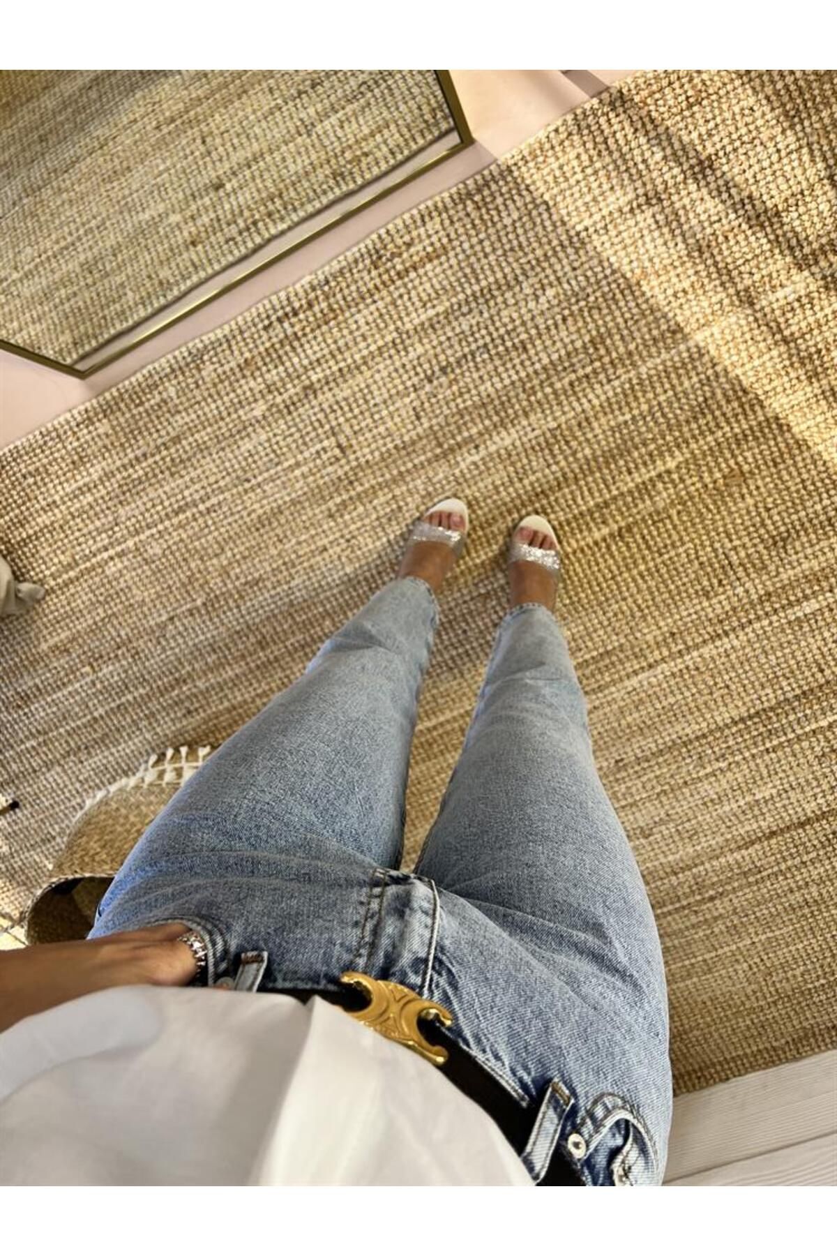 ByCukurovaFrango  Vivien Mavi Mom Kot Pantolon Likralı Yüksek Bel Mavi Kar Yıkamalı Mom Jeans Kar Yıkama Boyfriend - Görsel 2