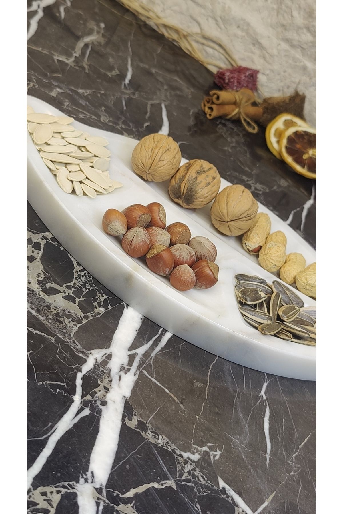 Marblecenter-Marble Presentation Bowl, Nuts Bowl, Leaf Patterned 3-Compartment Serving Plate 2