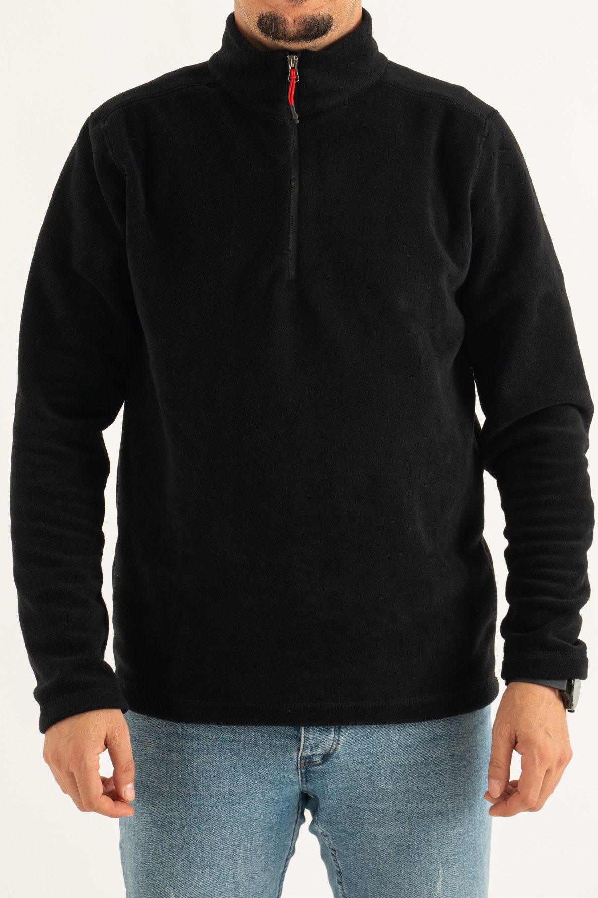 REYNARD-Men's Black Standard Fit Anti-Pilling Non-Pilling Half Zipper Fleece Sweatshirt 2