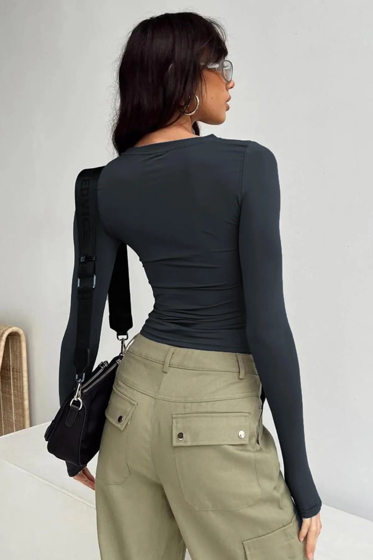 Bisiklet Yaka Basic Uzun Kollu FÜME Body