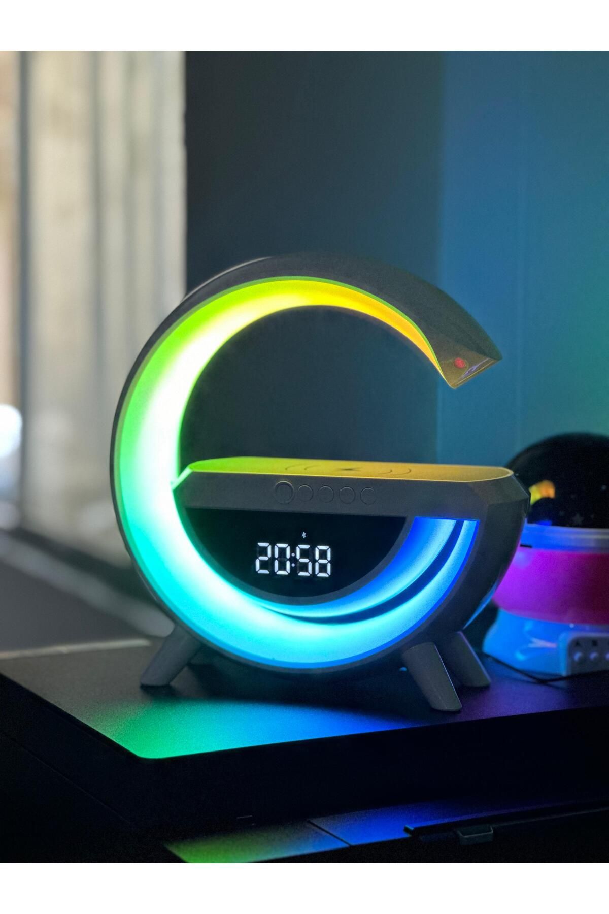 PİNK İTHALAT Telefon Kablosuz Şarz Saatli Radyolu Aleti Masa Lambası Bluetooth Hoparlör Speaker Gece Lambası Led