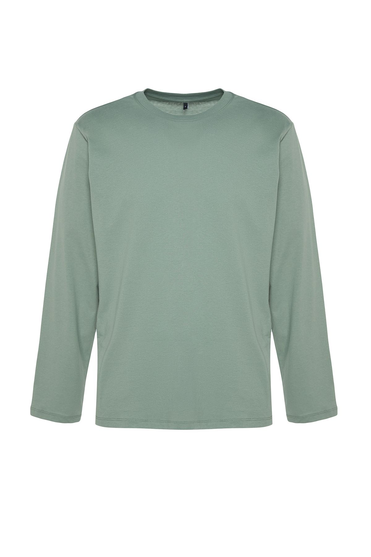 Trendyol Collection-Sötétzöld hosszú ujjú 100% pamut póló - Normal Fit TMNAW21TS0208 10
