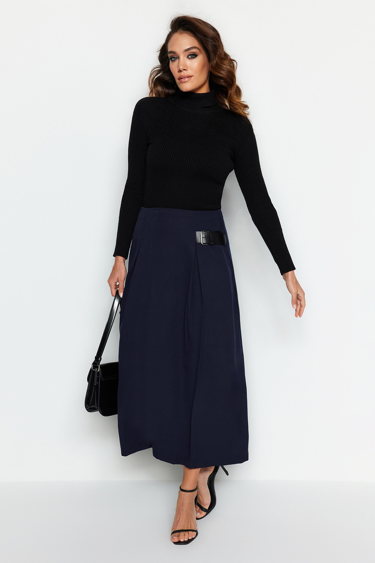 Trendyolmilla  Lacivert Kemer Detaylı Dokuma Etek TCTAW24EE00014 - Görsel 2