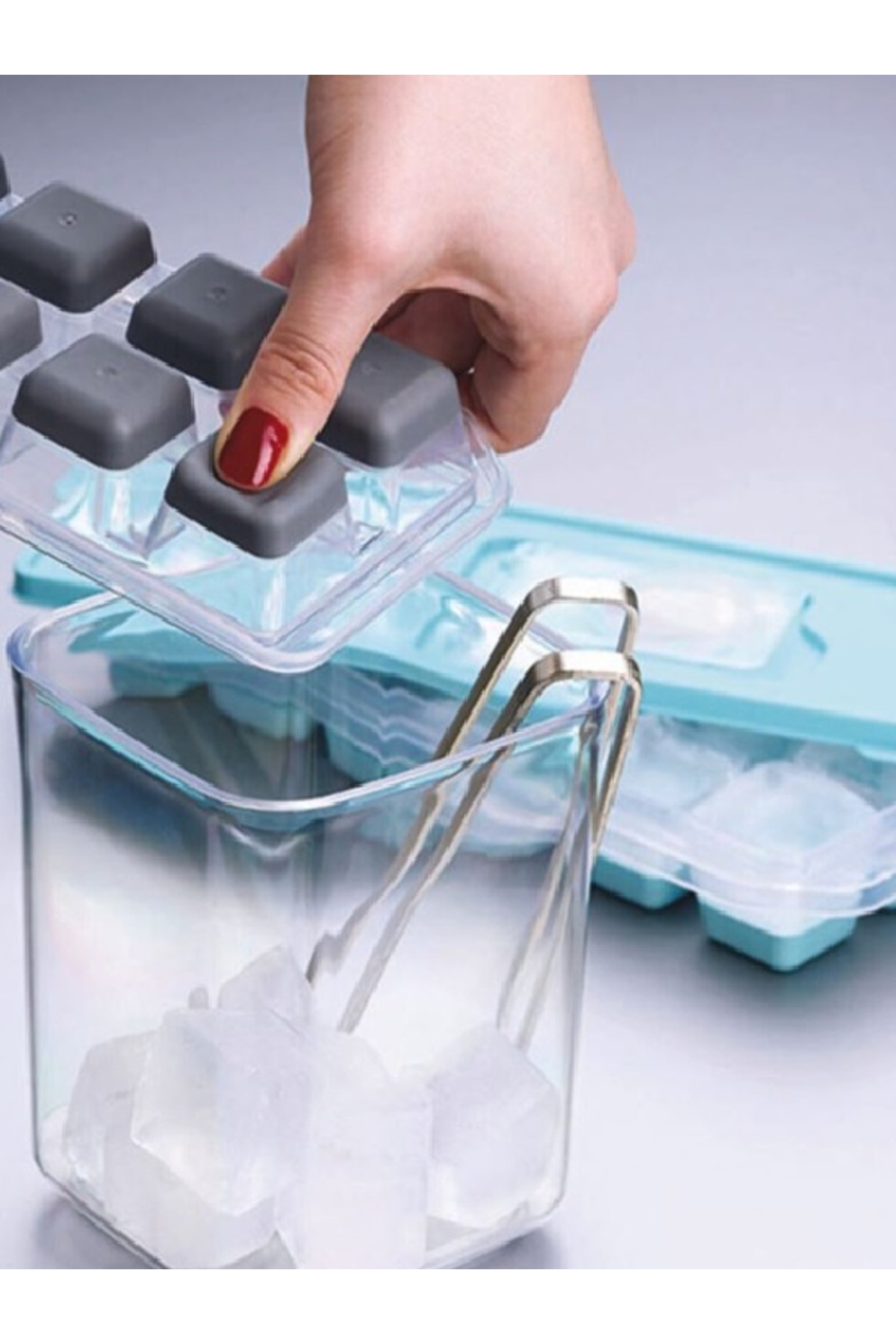 Silicone Ice Mold Non-Stick Base with 12 Compartment Lid