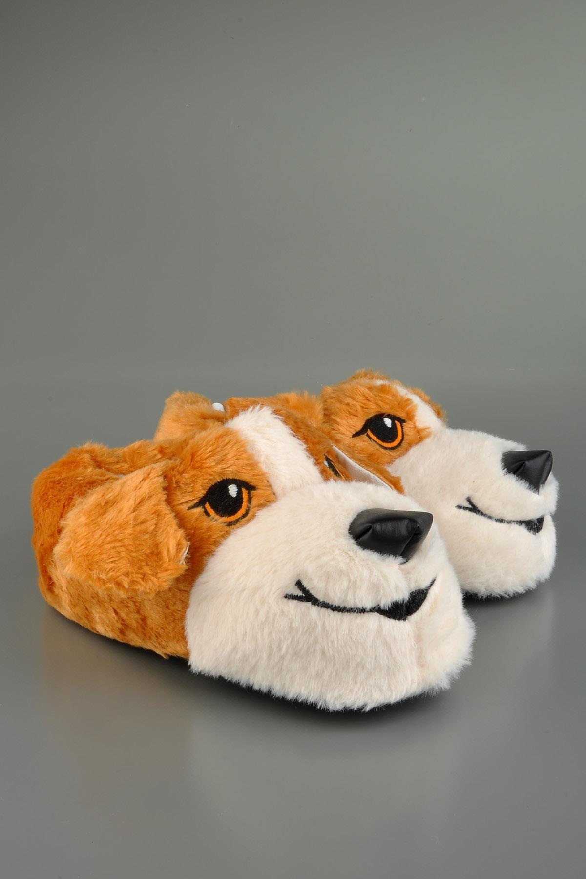 KONFOR Sempatik Köpek Figürlü Erkek Hayvanlı Panduf Taba