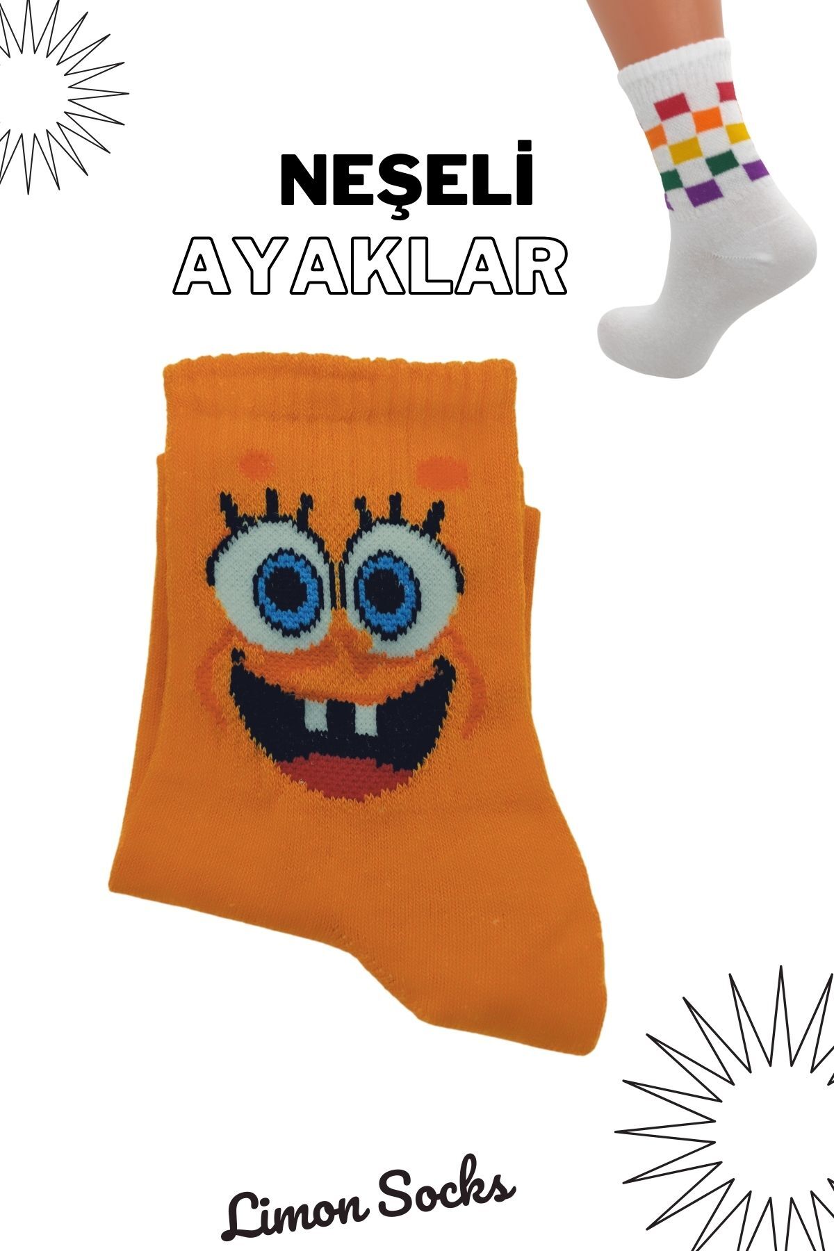 Kadın Erkek Çocuk Çorap Çok Renkli Desenli Kolej (4 Çift) Düz Çizgili Tenis Model — görsel 2