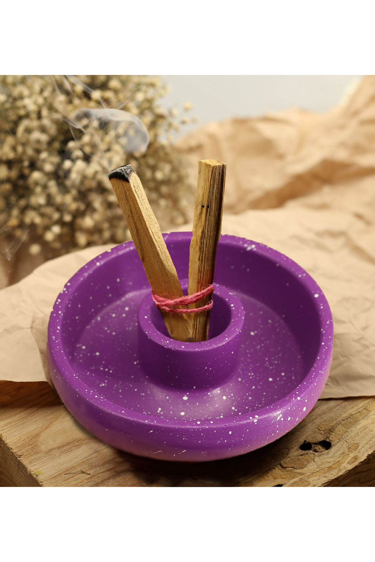 Purple Color Palosanto Holder & 2 Pieces Palo Santo Wood Incense Gift Set