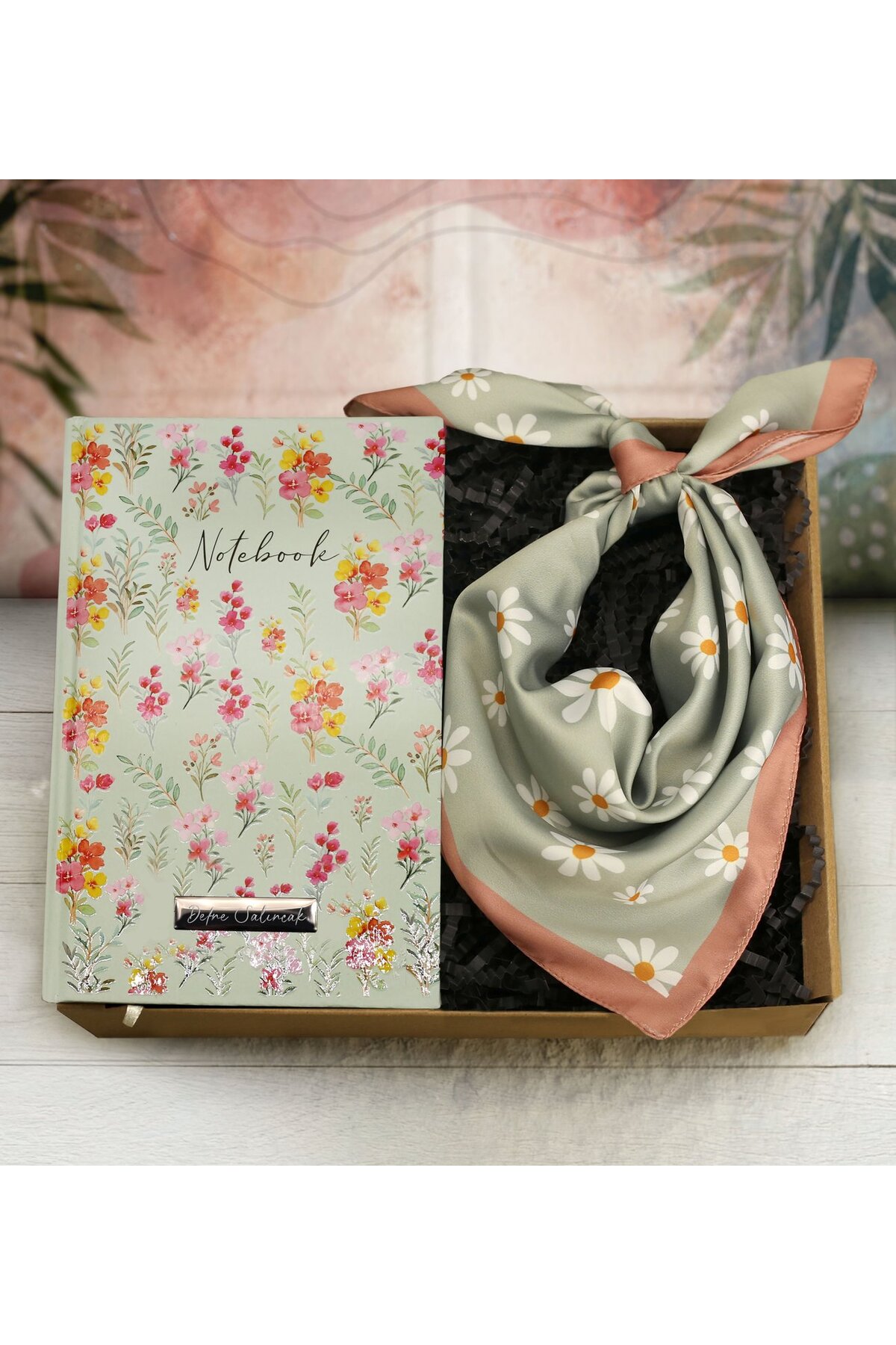 Personalized Patterned Notebook & Colorful Scarf Gift Set
