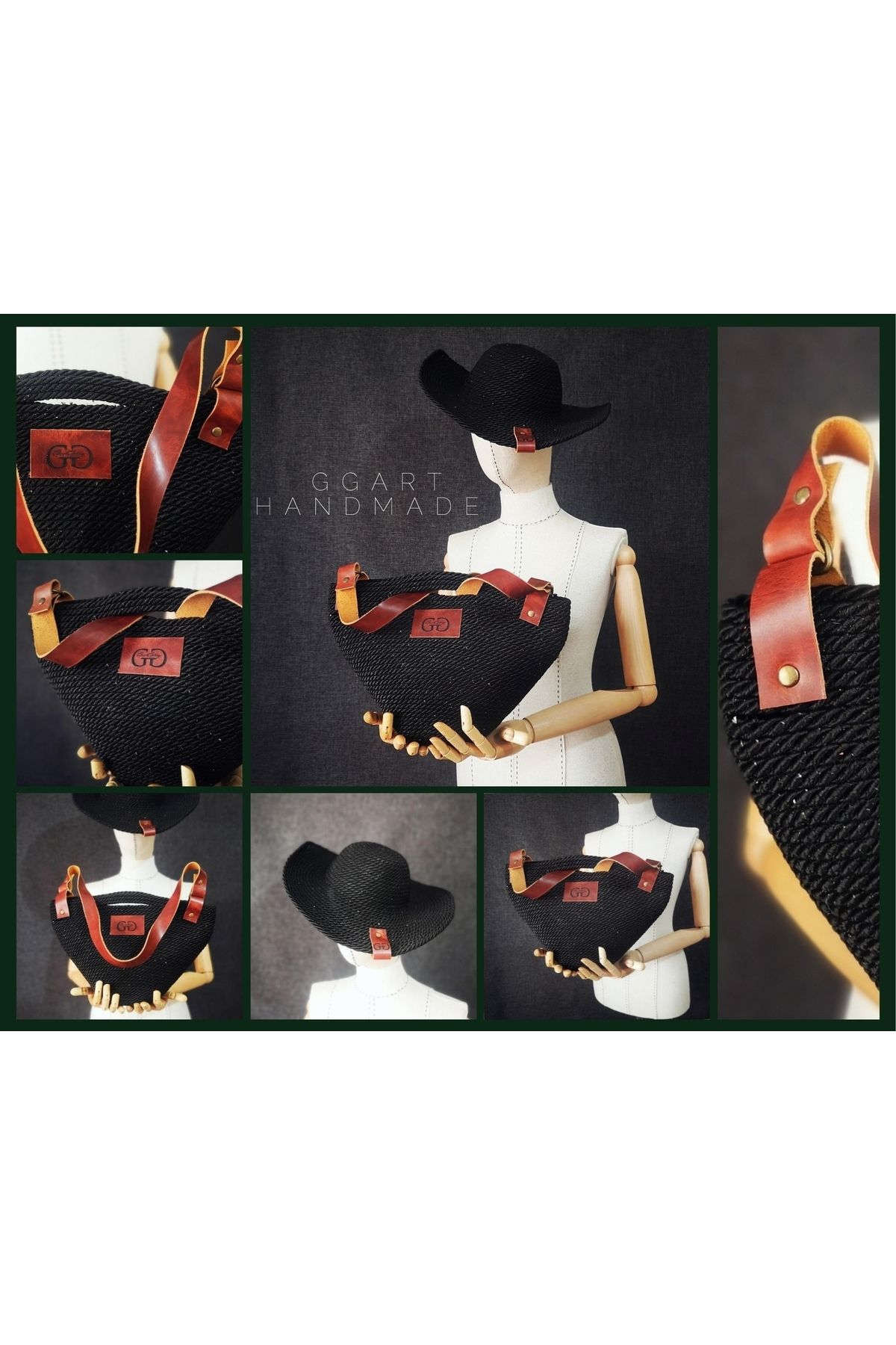 Handmade Genuine Leather Macrame Shoulder Bag Hat Set