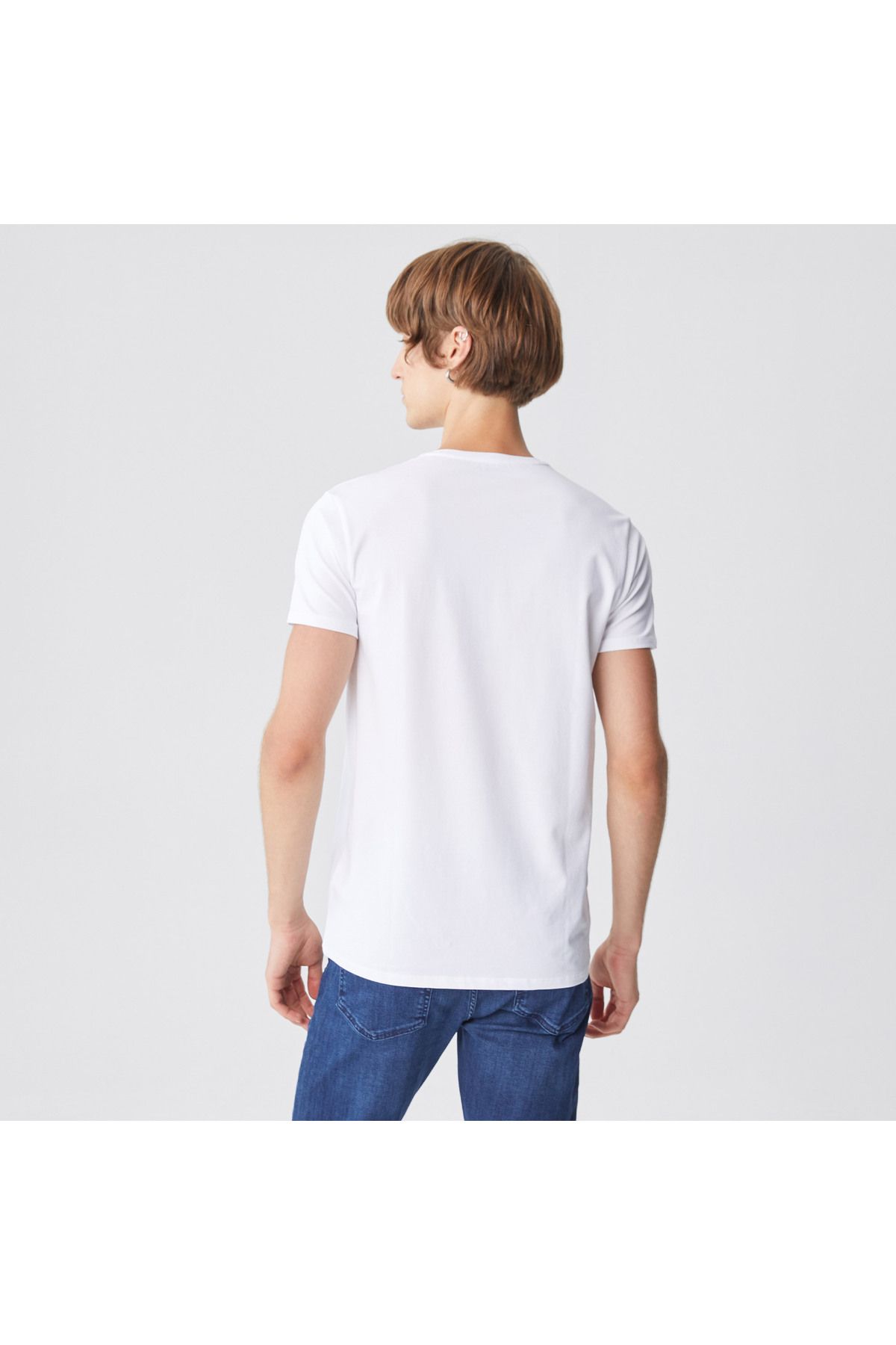 Lacoste تی شرت سفید V- گردن باریک مردان