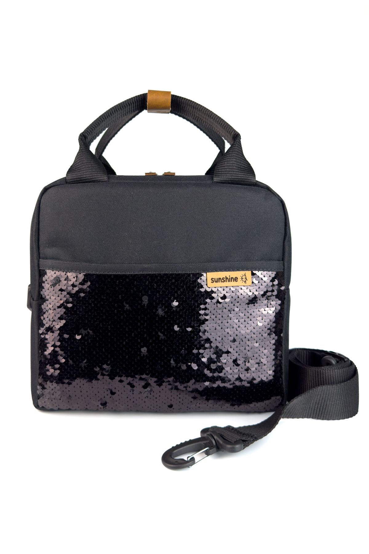 Sunshine Sequin Black Waterproof Fabric Insulated Lunch Bag
