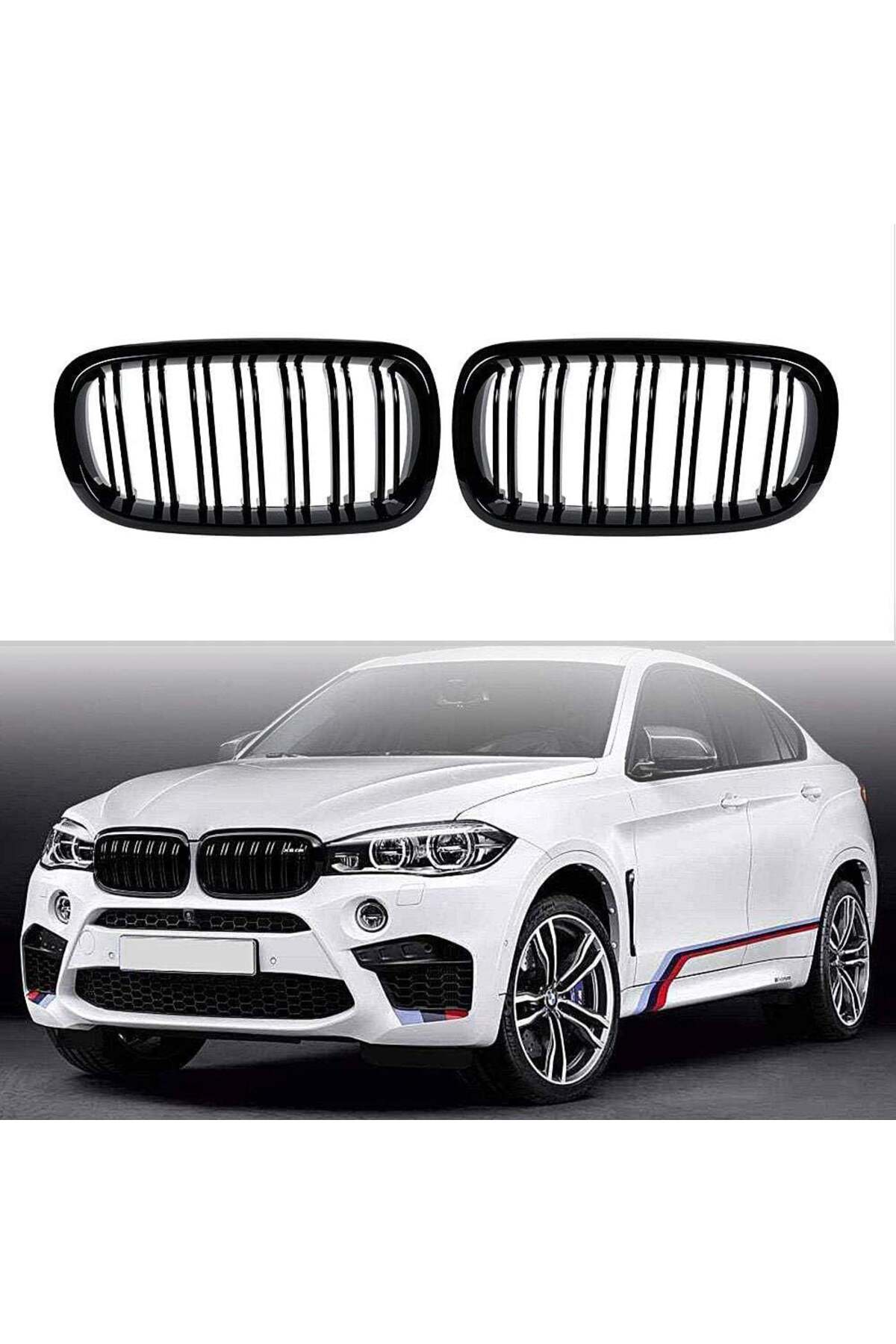 HasbeeParts Bmw X5 F15 çift şeritli ön panjur ızgara 2014-2018 arası parlak siyah Uyumlu
