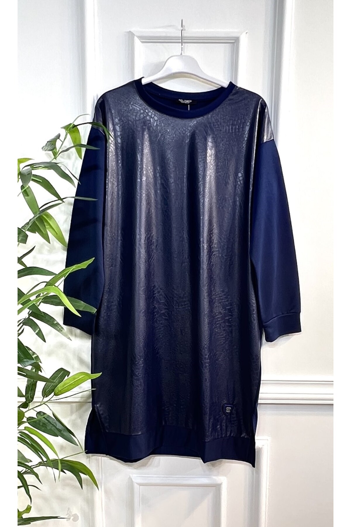 Aşkı Endam Büyük Beden Derili Yılan Desen Tunik - Lacivert