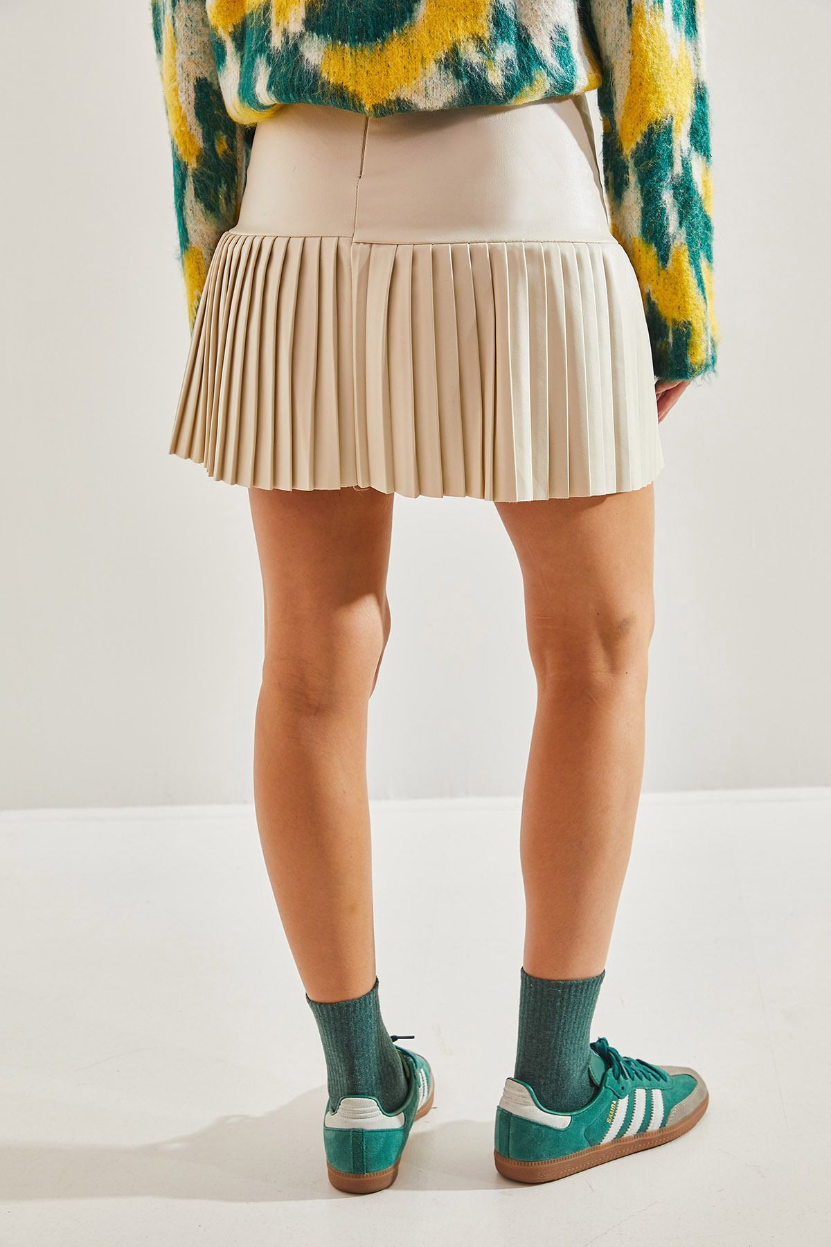 Pleated leather new arrivals skirt yellow
