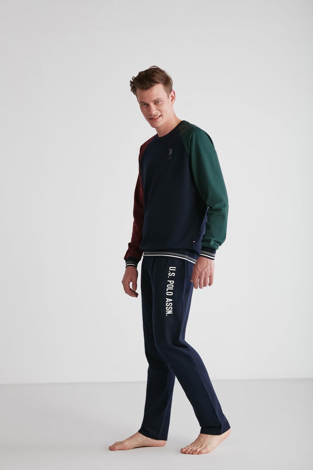 ست پیژامه آبی مردانه لباس خواب آستین بلند سرمه ای C1T8N7O18 U.S. Polo Assn.