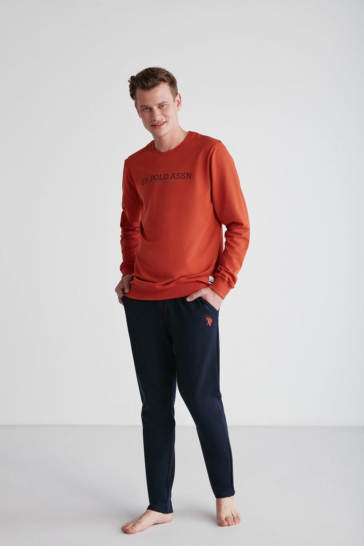 ست پیژامه نارنجی مردانه کاشی آستین بلند C1T8N7O57 U.S. Polo Assn.