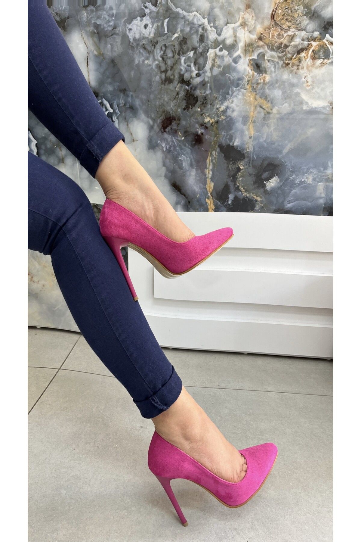 SELLA SHOES 7653 Stylish and Comfortable Fuchsia Suede Stiletto