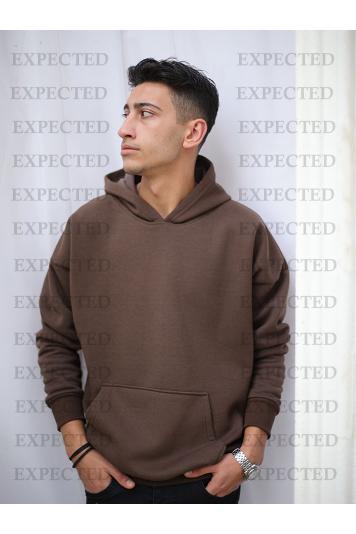 Dark brown hooded sweatshirt top