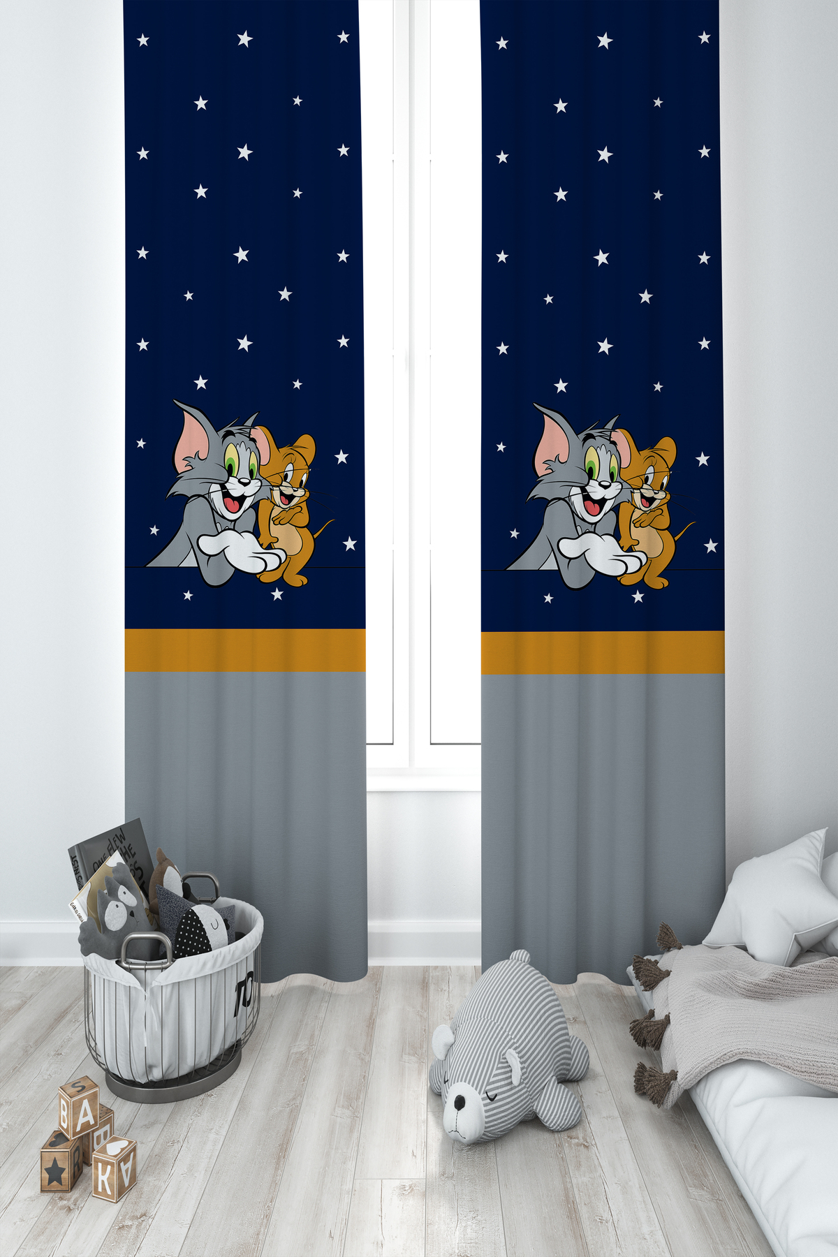 MASAL ODAM Camera Bebelilor Și A Copiilor Perdele De Fundal Cu 2 Aripi Cu Model Tom Și Jery - 70 x 260