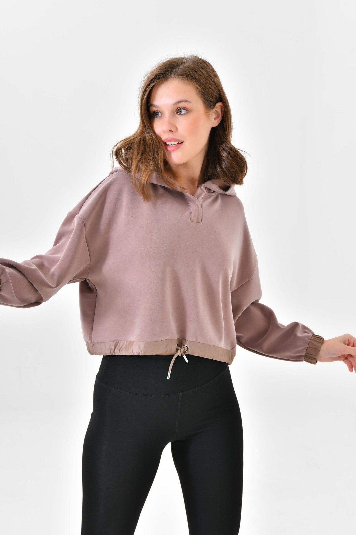 Drawstring crop outlet sweatshirt