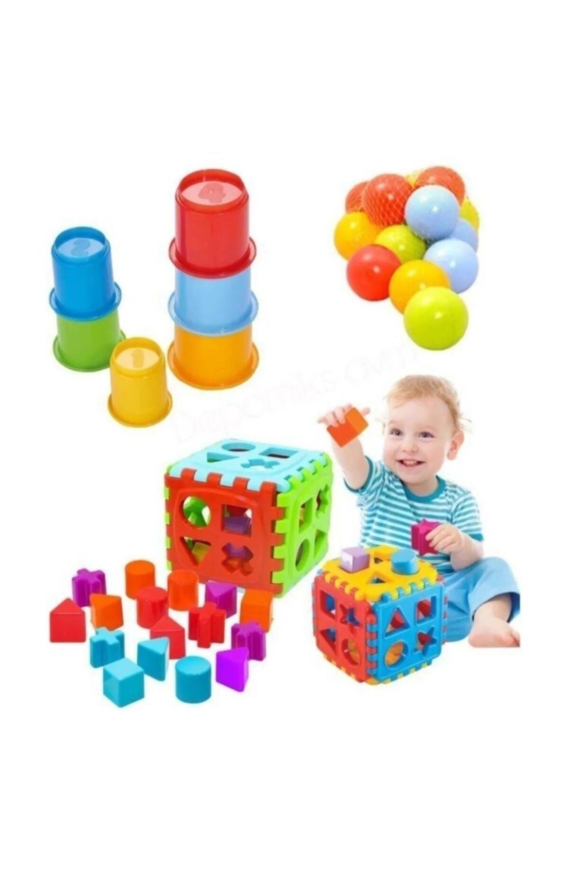 معمای برج‌دار اسباب‌بازی بامزه، معمای هندسی، ۱۰ تکه، توپ ۲۴ تکه، آموزشی، تقویت هوش، مجموعه ۳ در ۱