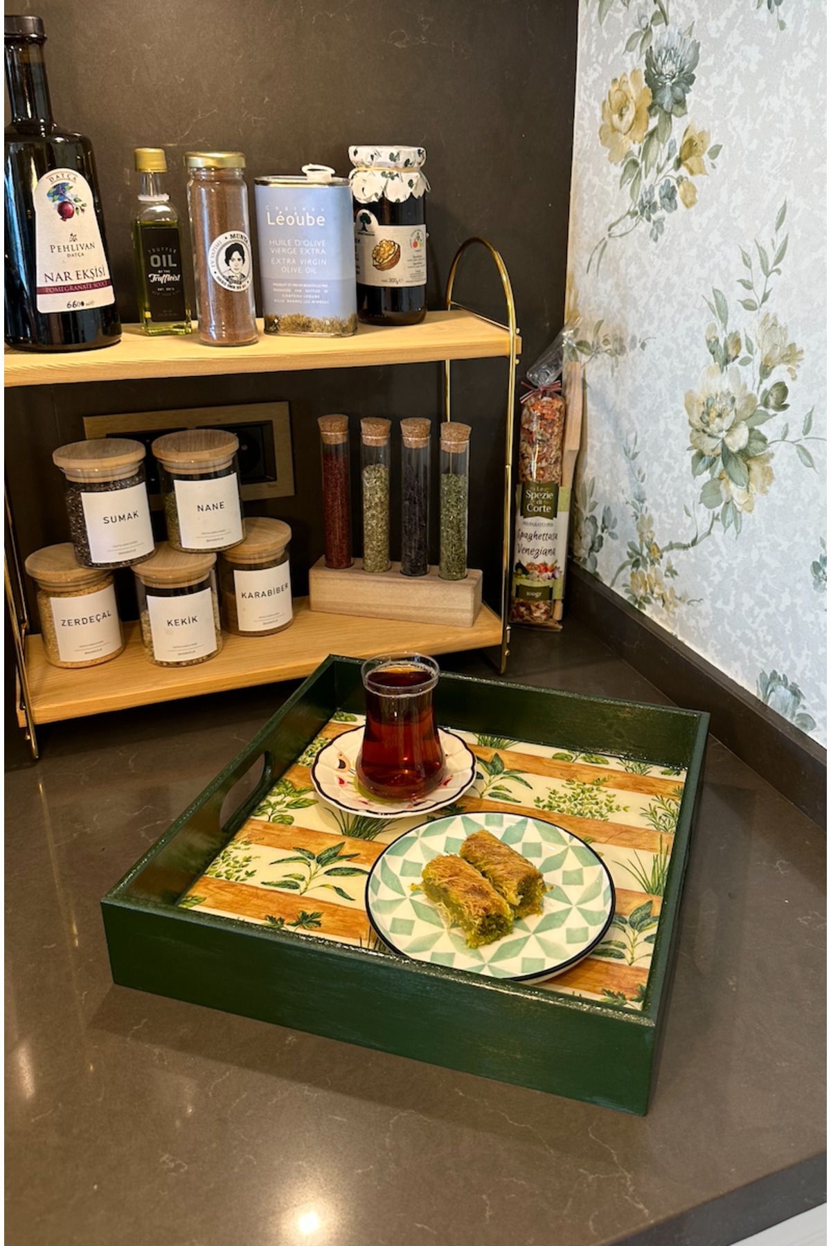 Green wooden tray best sale