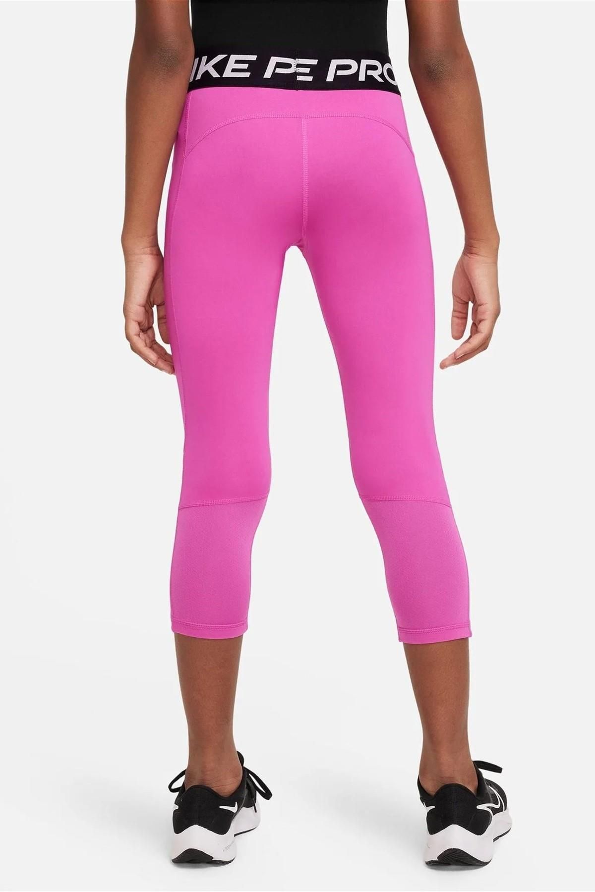 Nike Pro Girls L Capri Leggings Black White Spatter Pink Trim Dri Fit  Training