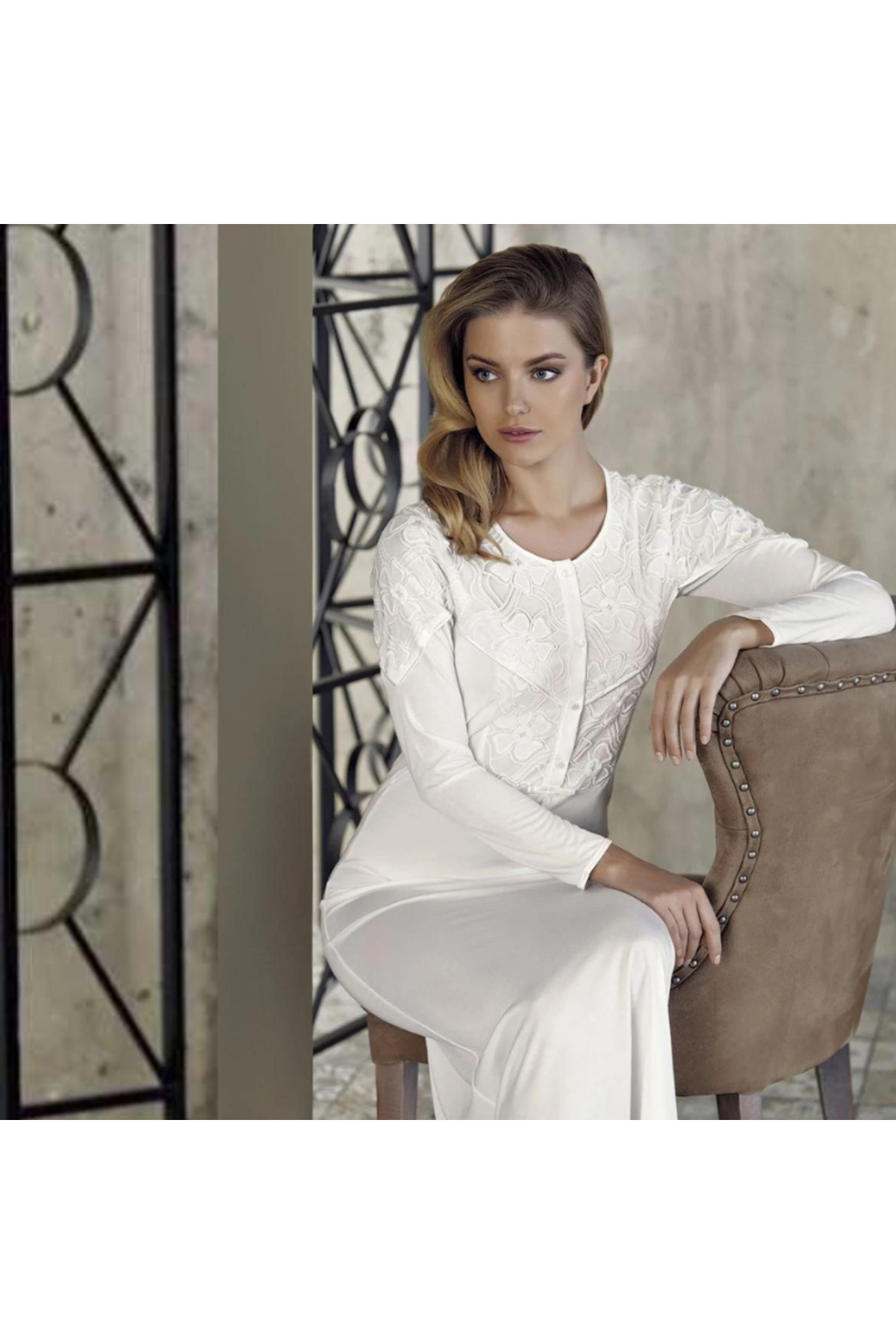 ERBAĞCI HOMEWEAR Uzun Kol Tam Boy 3 Düğmeli Mevsimlik Gecelik