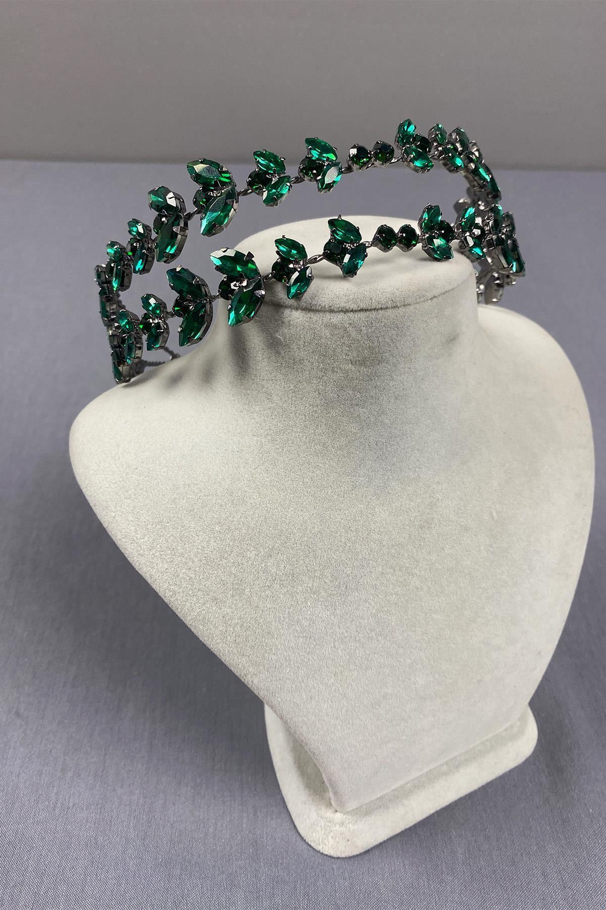 Hobigram-Green Alfsa Model Double Row Bridal and Henna Crown – Crown, Crystal Stone, Stylish Model, Bridal Crown – Crown – 5