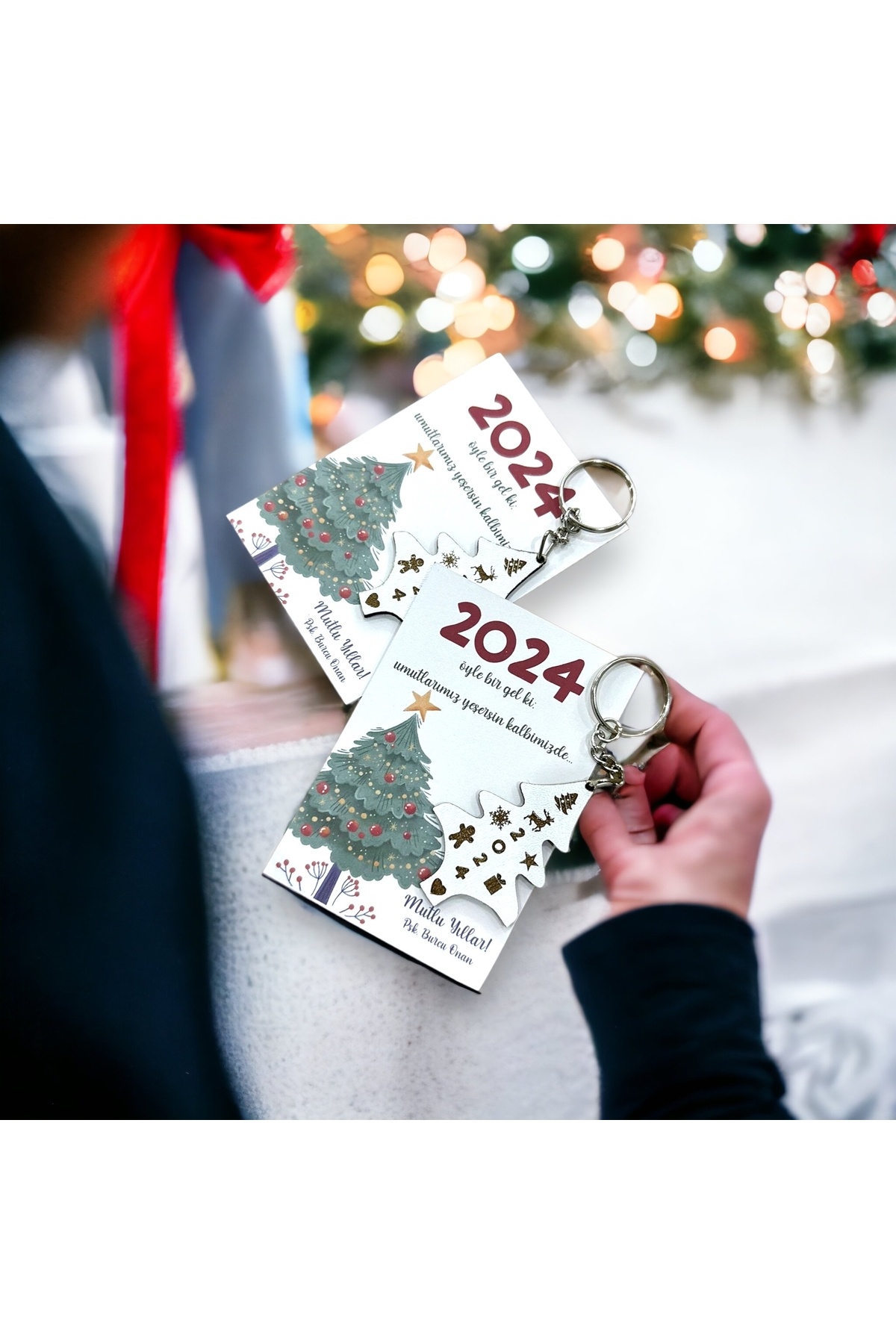 Süsler Ahşap Anahtarlık Hediyeliği Yılbaşı Konsept 30 Adet