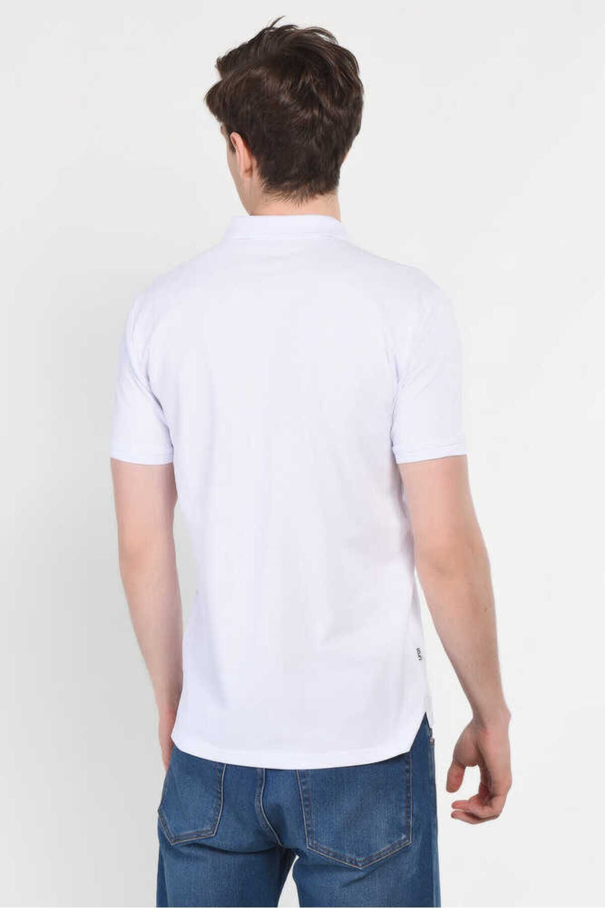 Ucla تی شرت مردانه یقه پولو دوزی شده لیکس سفید