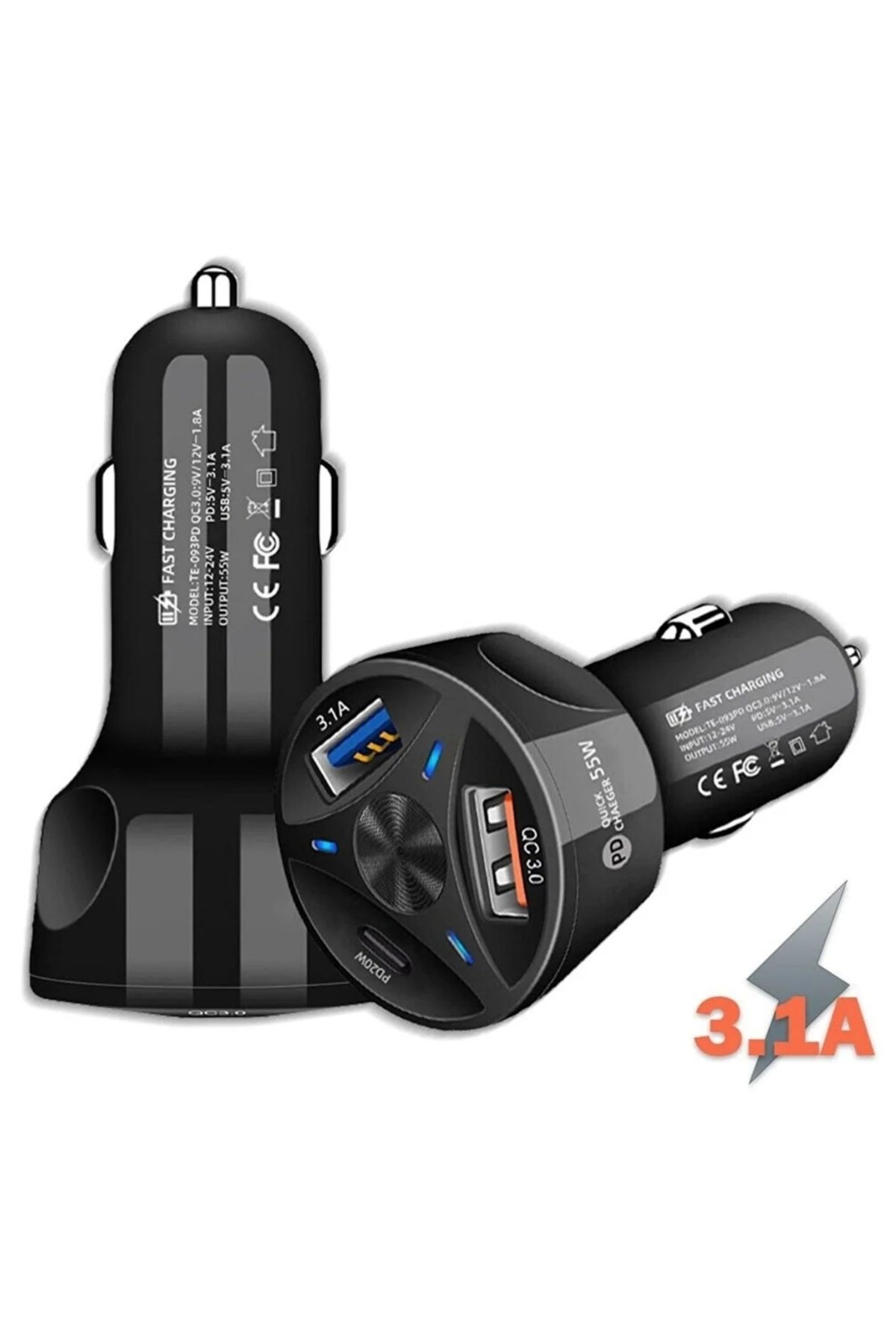 Araç Çakmaklık Şarjı 2 Usb + 20w Pd Şarj Çıkışlı Hızlı Şarj Destekli 55w Qc 3.0 #2