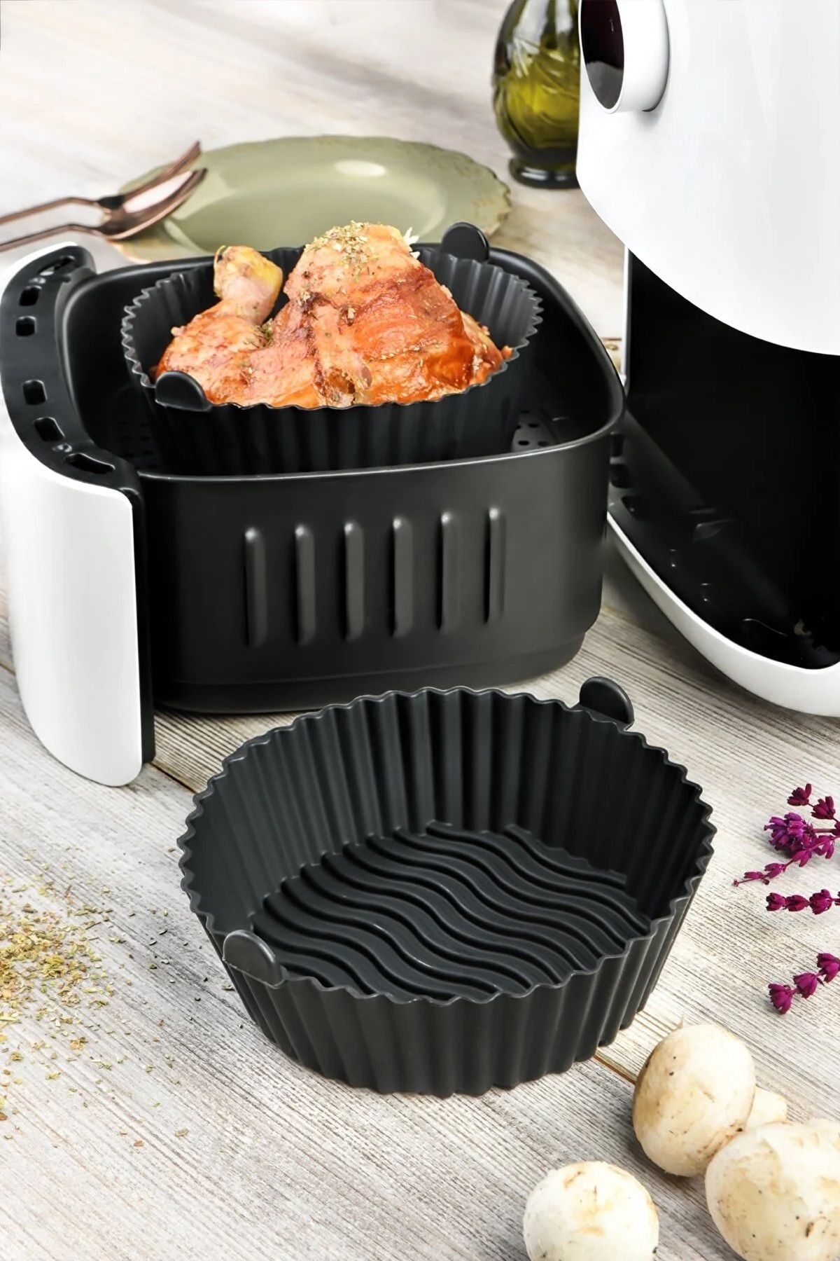 Stile Cucina Silicone Advantageous Baking Mold Air Fryer Mold Airfryer  Accessory Compatible with All Fryers Black
