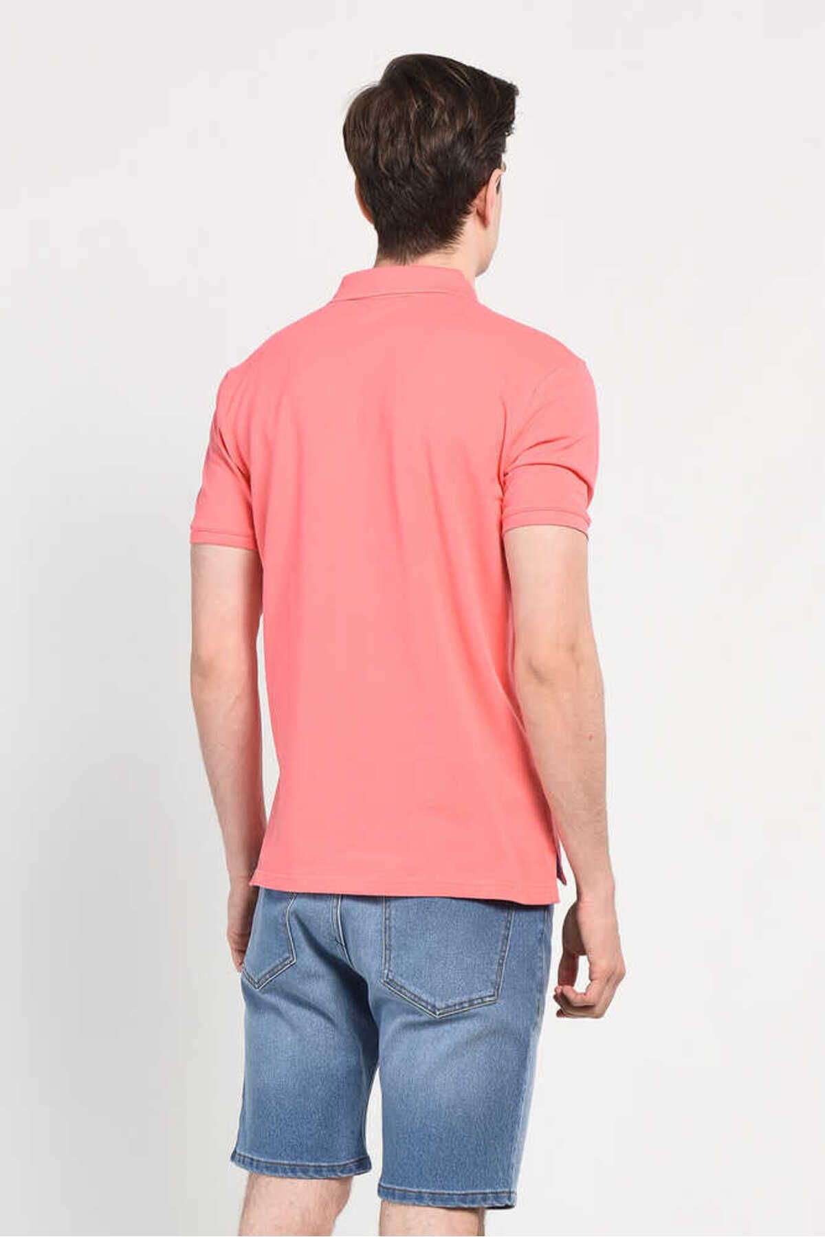 Ucla تی شرت مردانه گلدوزی شده با یقه پولو صورتی دریاچه
