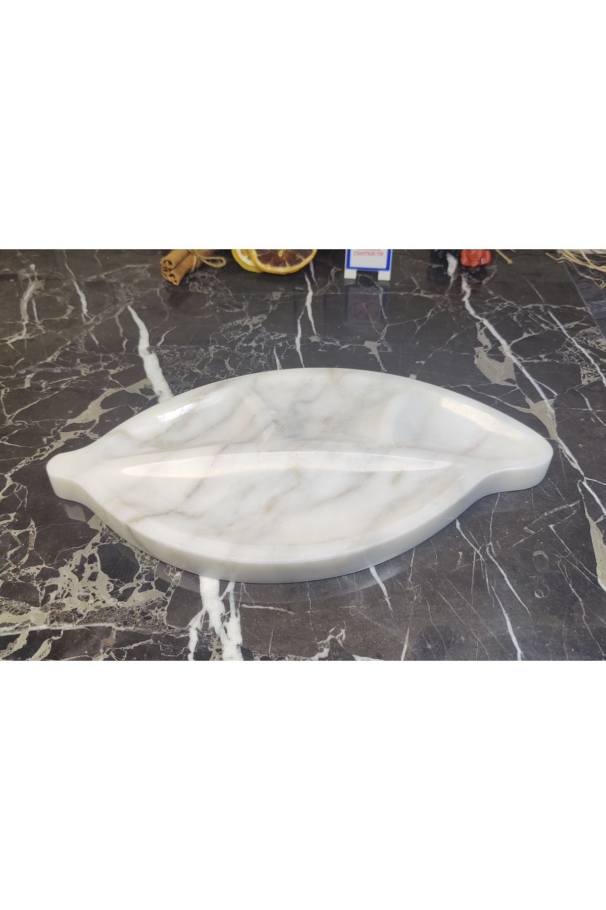Marblecenter-Marble Presentation Bowl, Nuts Bowl, Leaf Patterned 3-Compartment Serving Plate 5