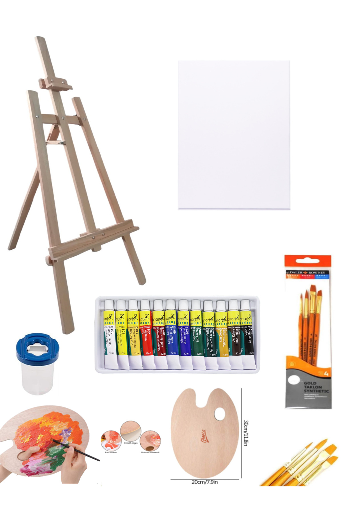 GLANCE Çocuk Ahşap Şövale Yağlı Boya Başlangıç Seti