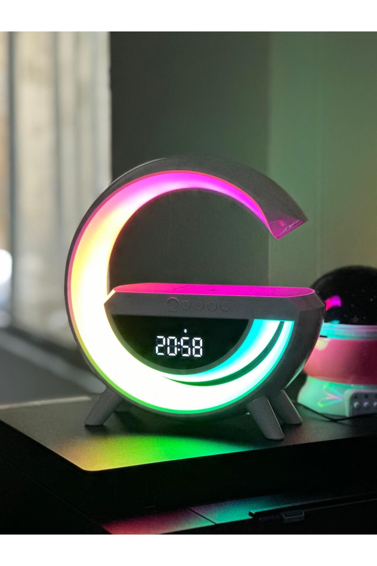 PİNK İTHALAT Telefon Kablosuz Şarz Saatli Radyolu Aleti Masa Lambası Bluetooth Hoparlör Speaker Gece Lambası Led