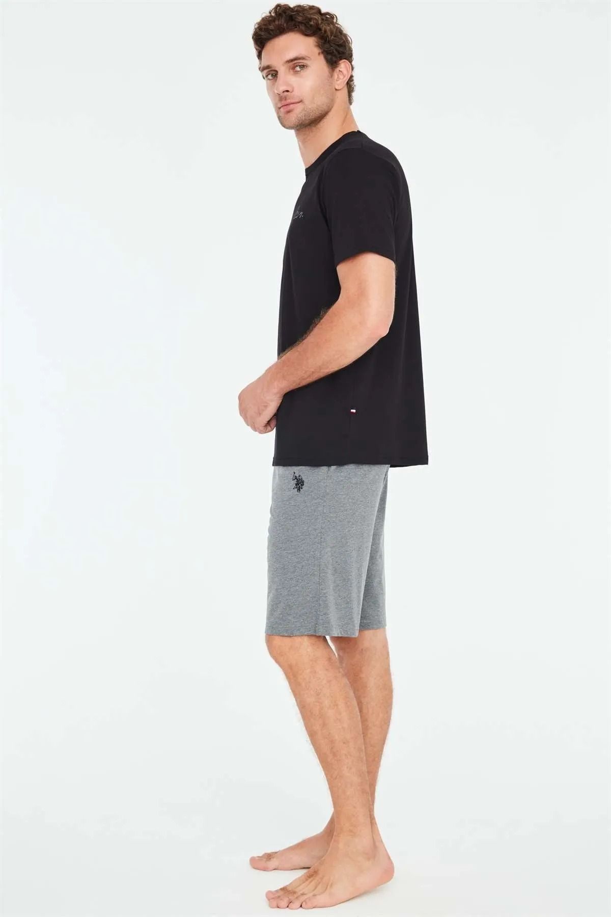 ست پیژامه مشکی مردانه شلوارک 18674 اورجینال U.S. Polo Assn.