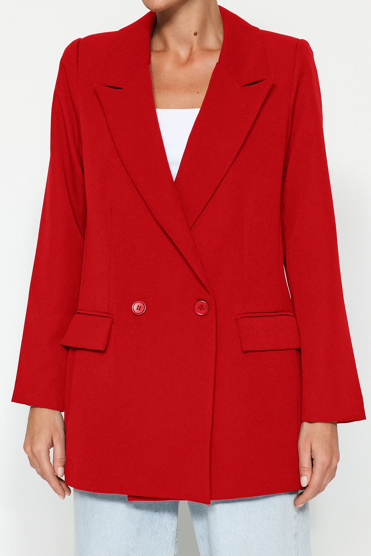 Trendyol Collection-Piros, normál bélésű, duplasoros záródású, szövött blézer dzseki TWOSS20CE0059 5