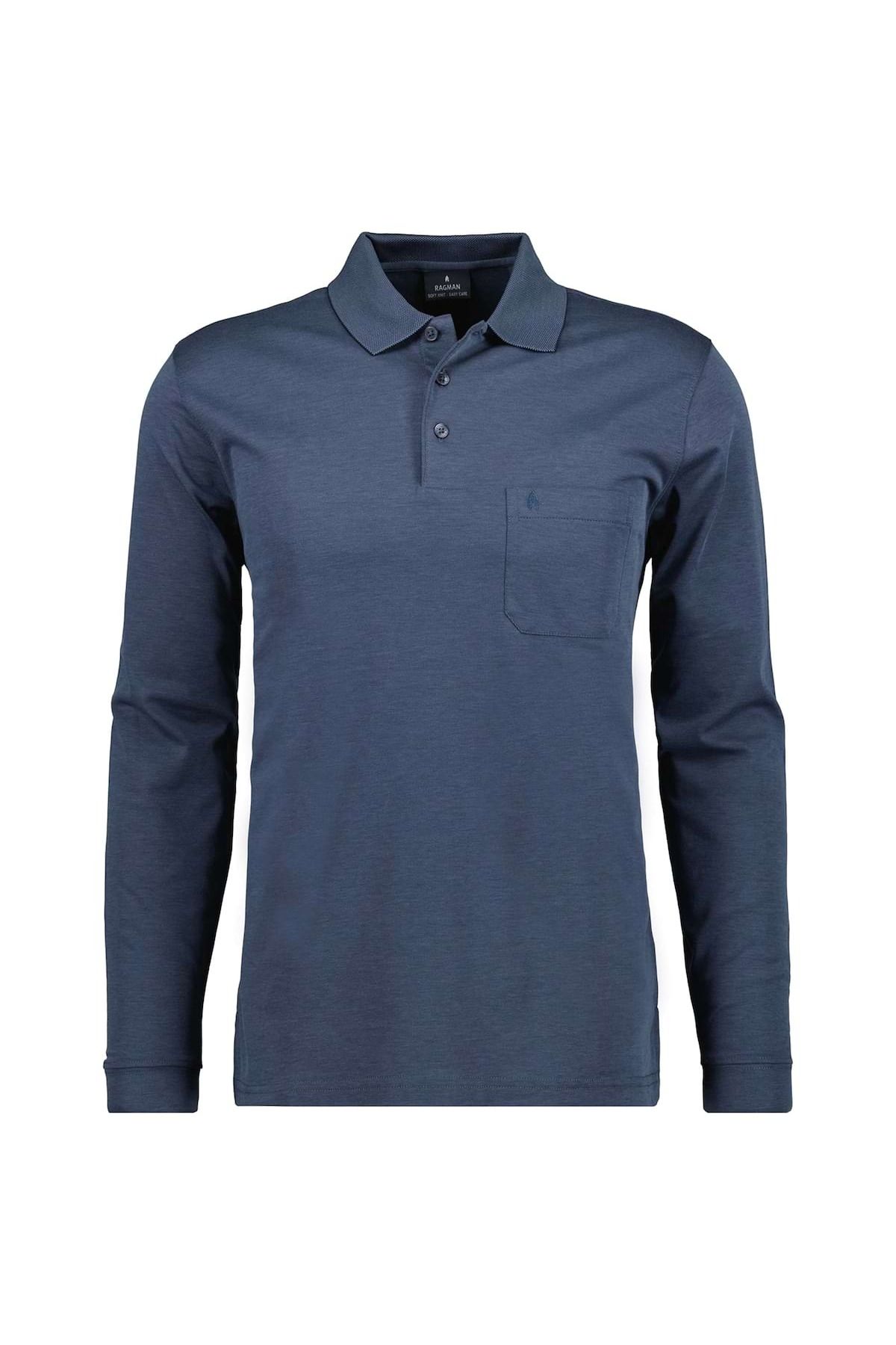 Ragman-Herren Langarm-Poloshirt - Soft Knit Polo Knopf Langarm, Baumwollmischung, Knopfleiste, Easy 1