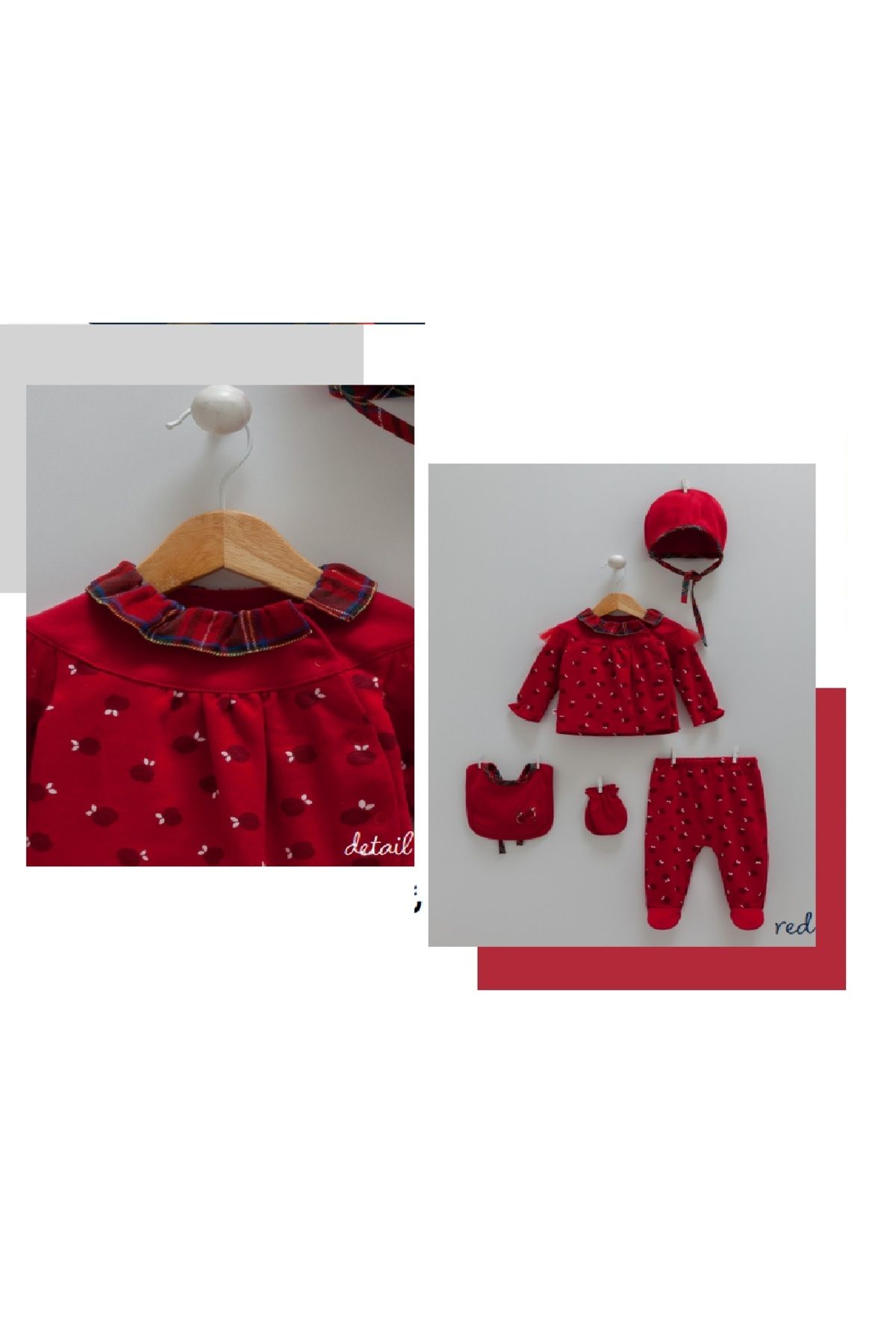 Caramell ست ترخیص نوزاد از بیمارستان با تم سال نو لباس دختر قرمز رنگ 5 تایی