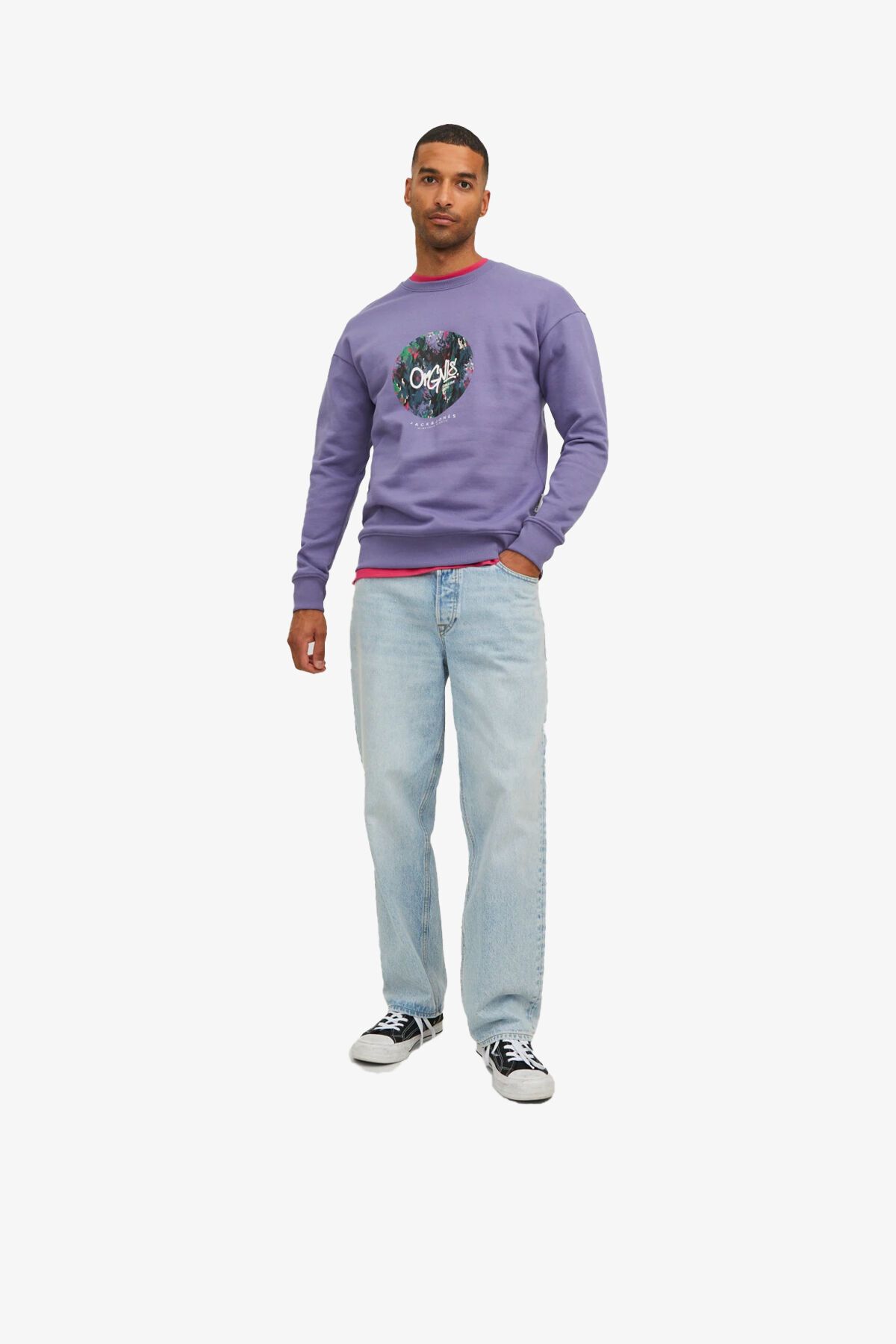 Jack Jones Jors lverlake Sweat Crew Neck Ln Erkek Mor Sweatshirt 12242366 Purple Erkek Giyim