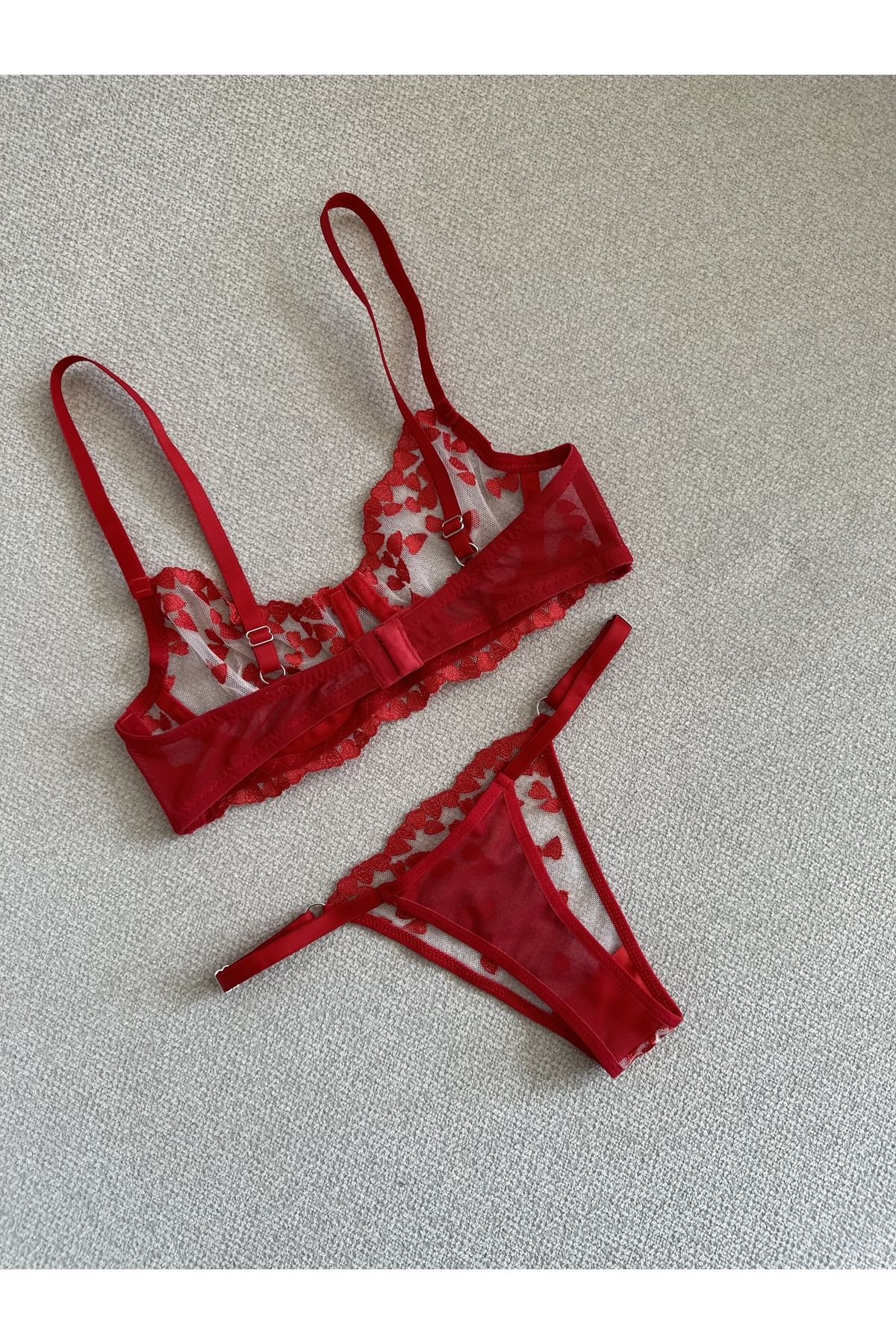 ESİLORA Women's Heart Lace Red Design Underwear Set Bra Set