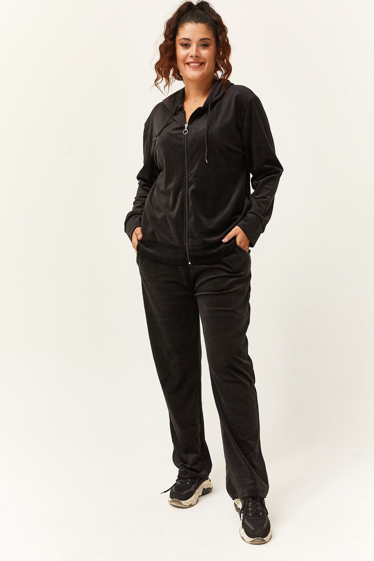 Black velour sale tracksuit womens