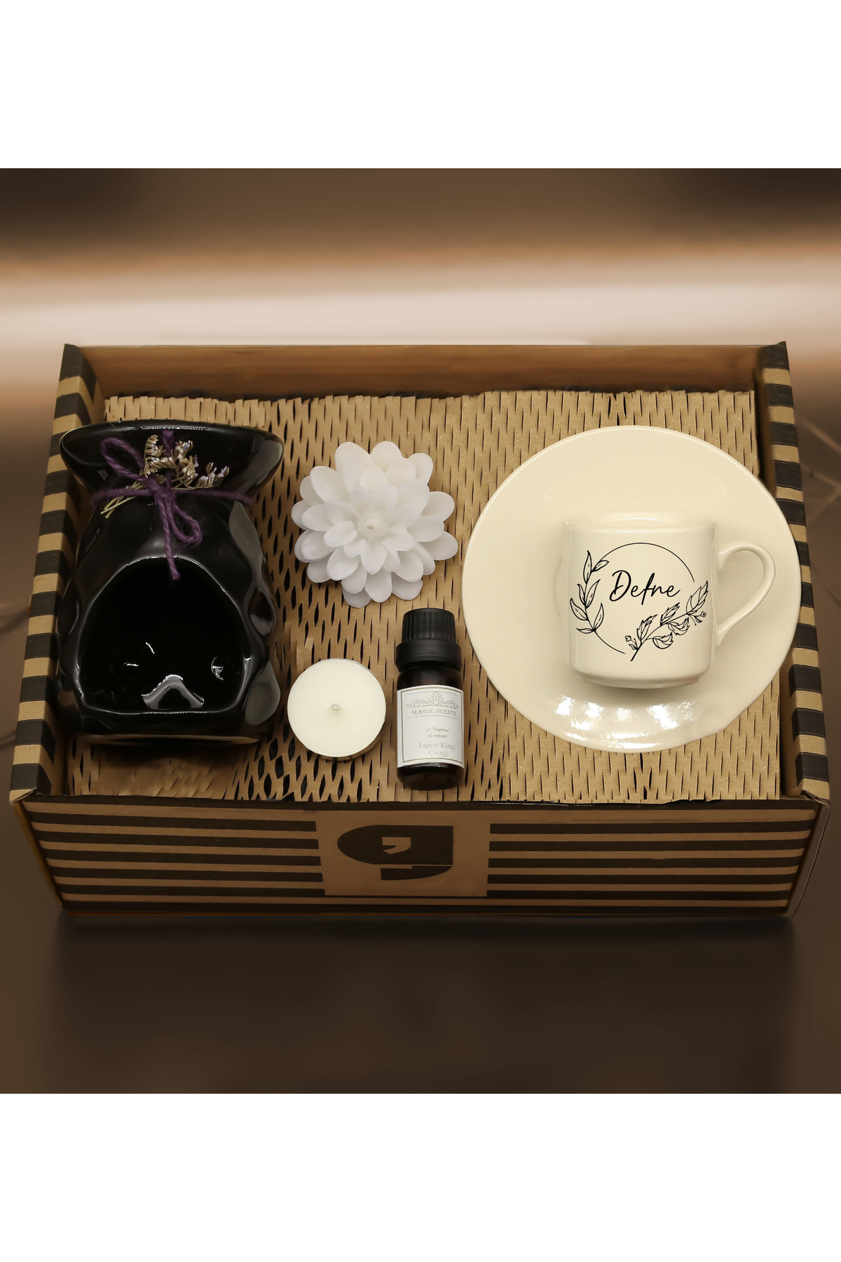 Personalized Name Printed Cup & Censer & Censer Scent & Decorative Candle Gift Set