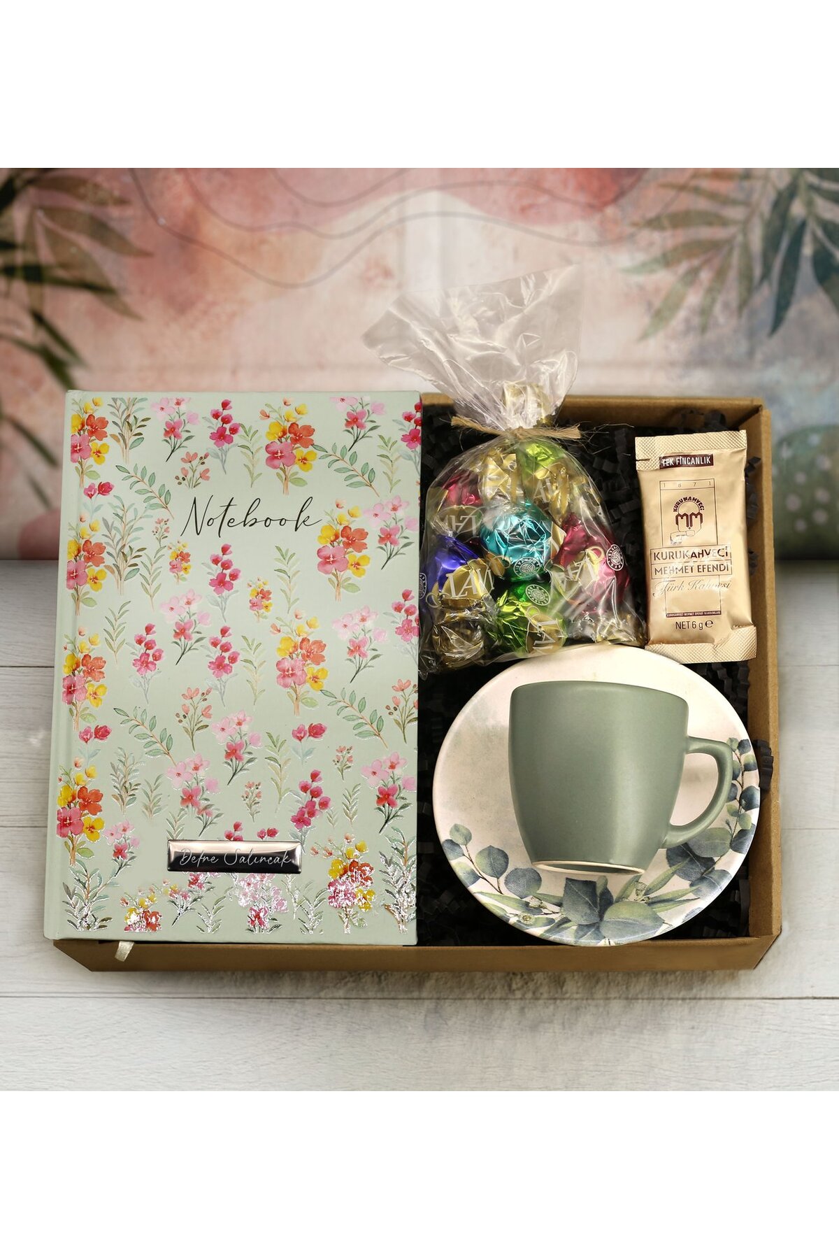 Personalized Patterned Notebook & Coffee Cup & Coffee World Chocolate & Turkish Coffee Gift Set