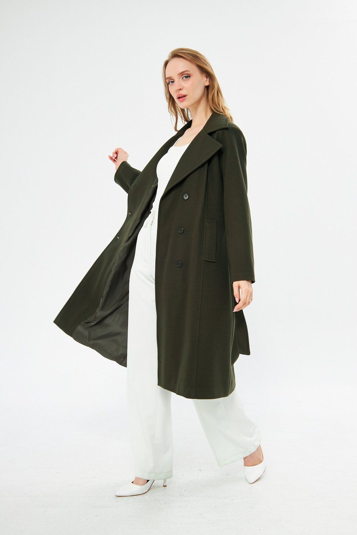 Minharir Classic Cut Belted Cashew Coat Trendyol