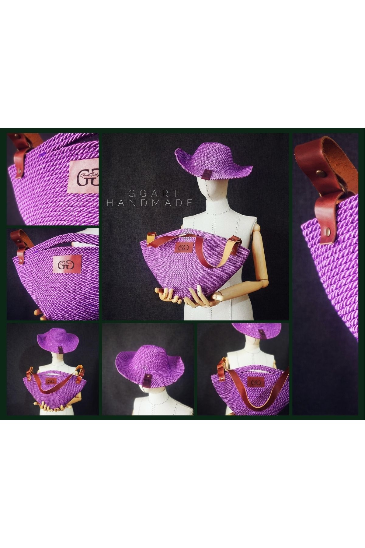 Handmade Genuine Leather Macrame Shoulder Bag Hat Set